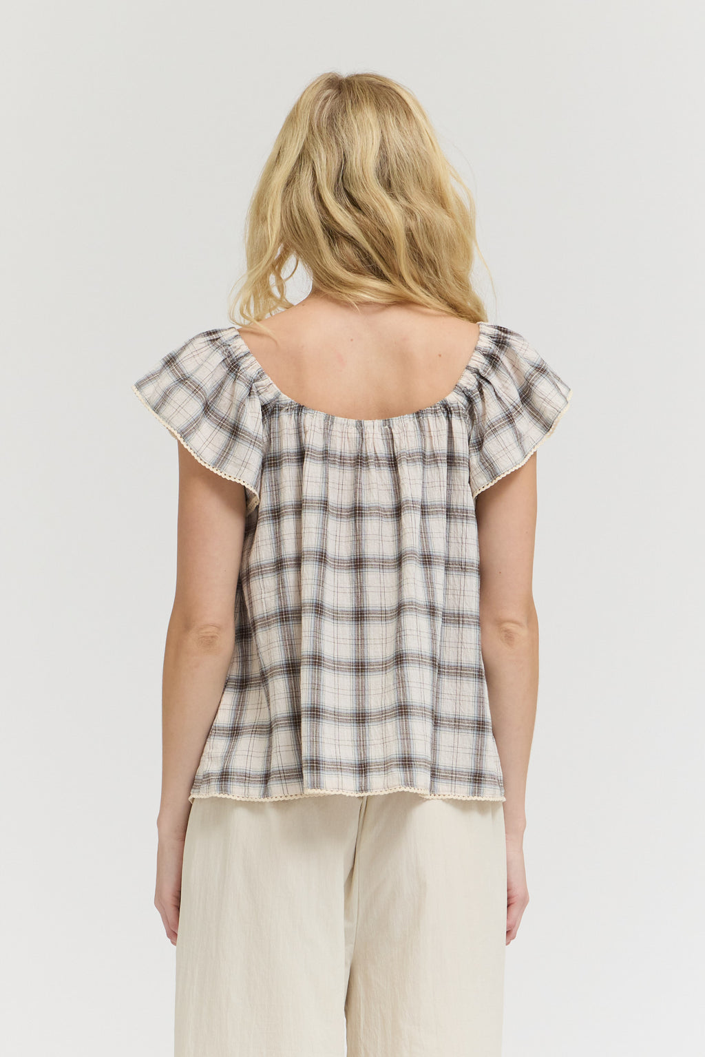 Plaid Eyelet Blouse in Natural