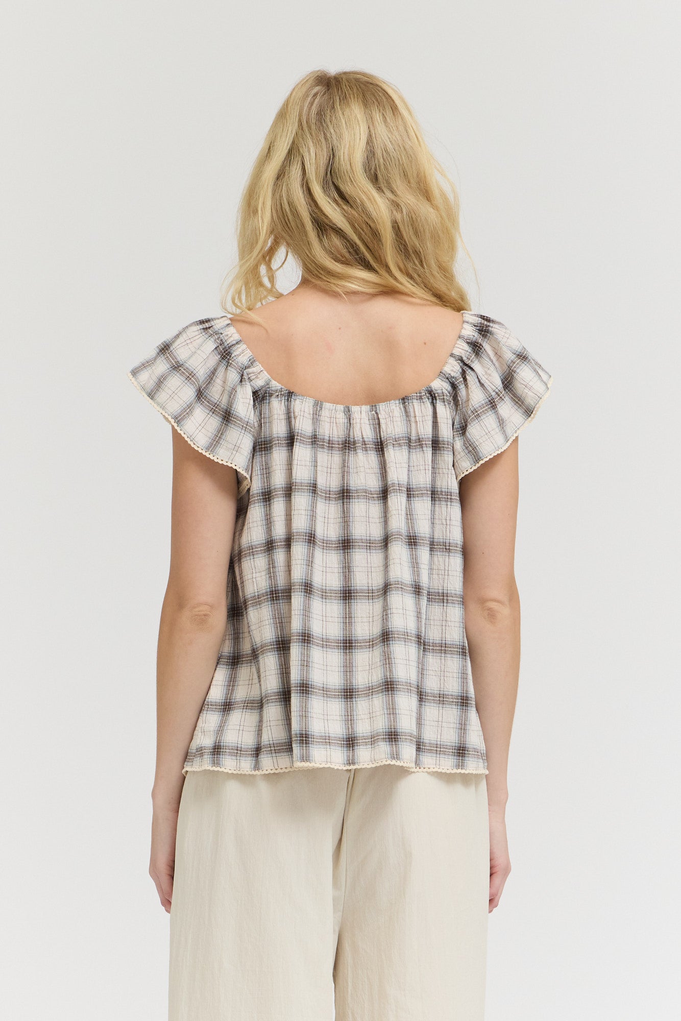Plaid Eyelet Blouse in Natural