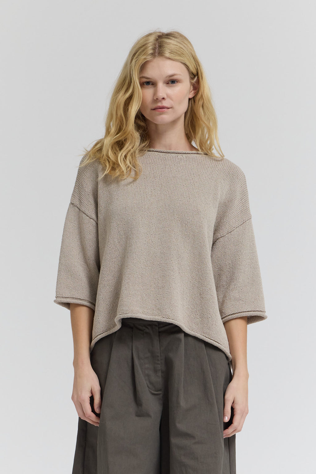 Rolled Edge Loose Fit Sweater Top in Haze