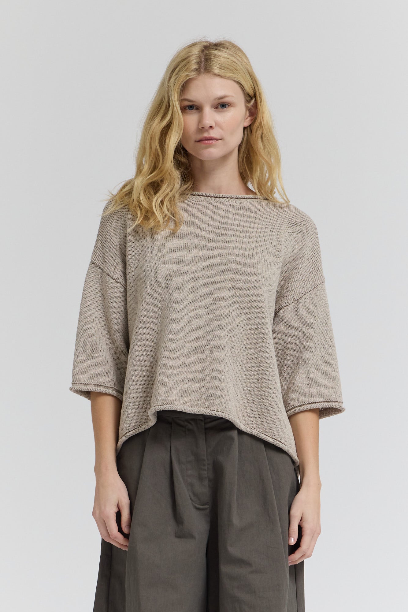 Rolled Edge Loose Fit Sweater Top in Haze