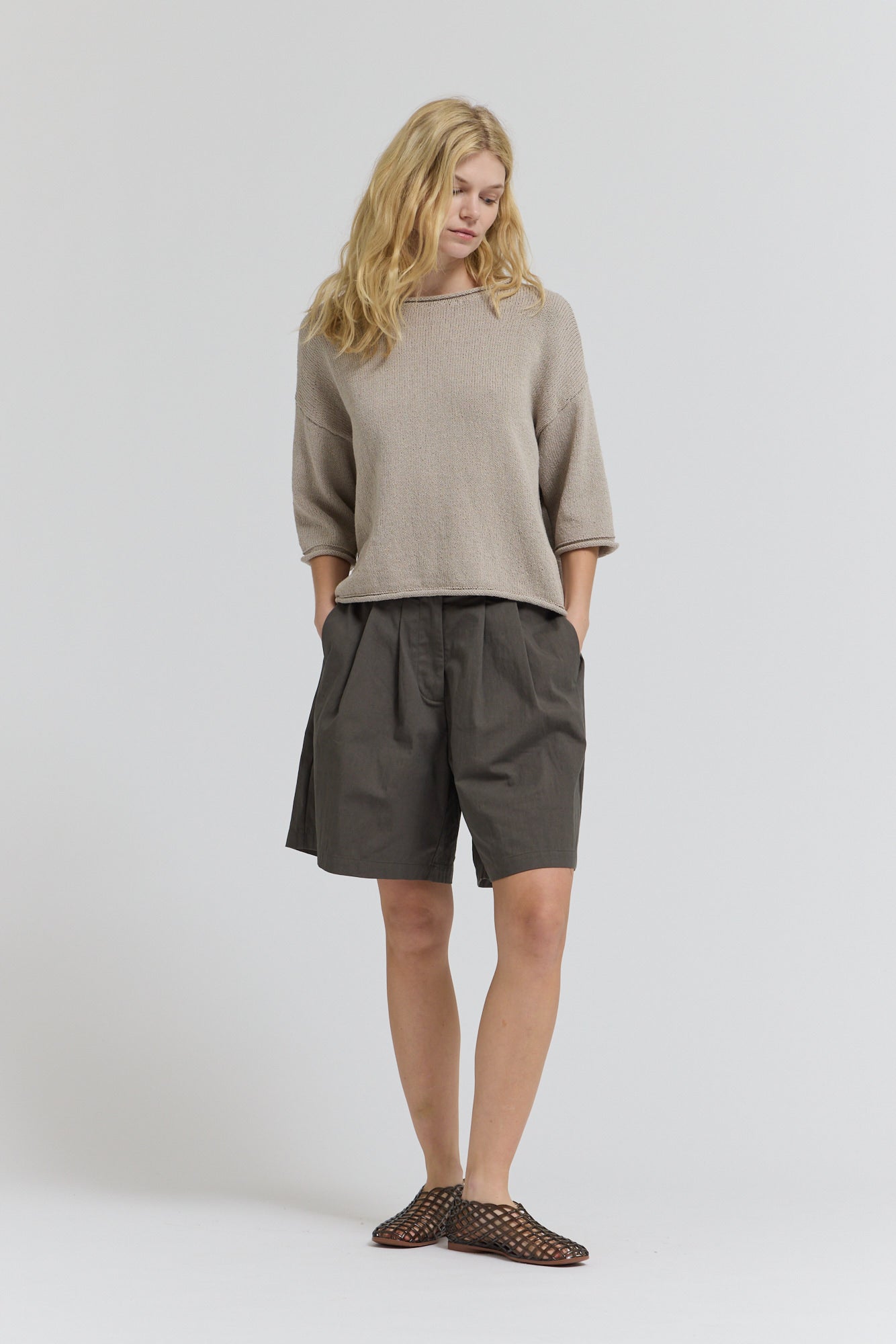 Rolled Edge Loose Fit Sweater Top in Haze