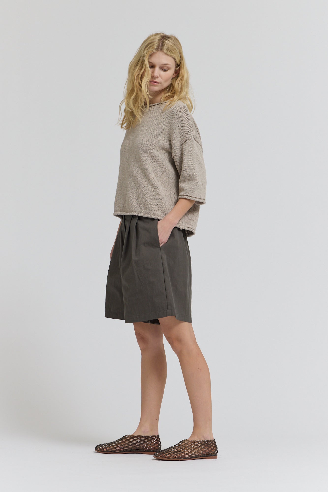 Rolled Edge Loose Fit Sweater Top in Haze