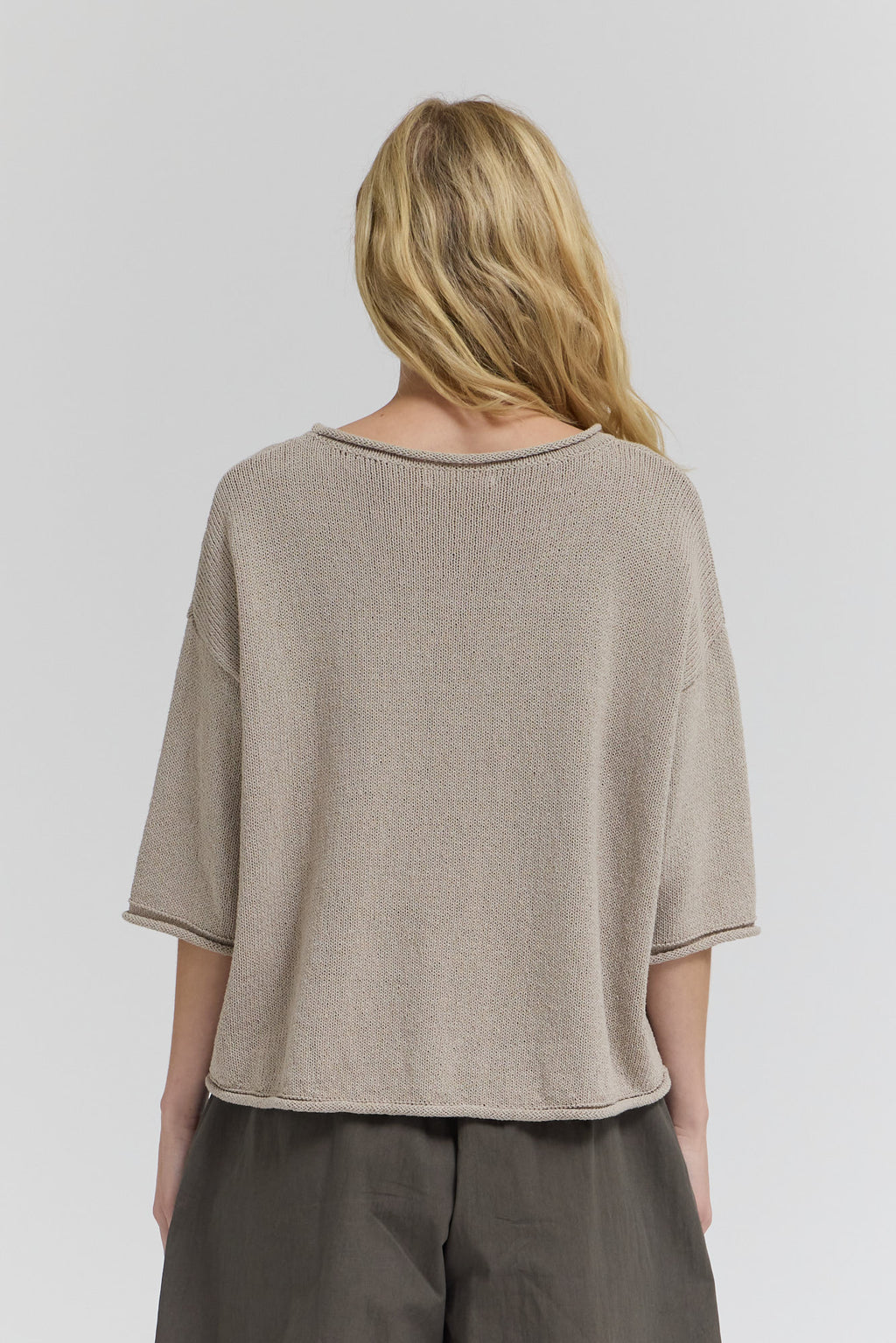 Rolled Edge Loose Fit Sweater Top in Haze