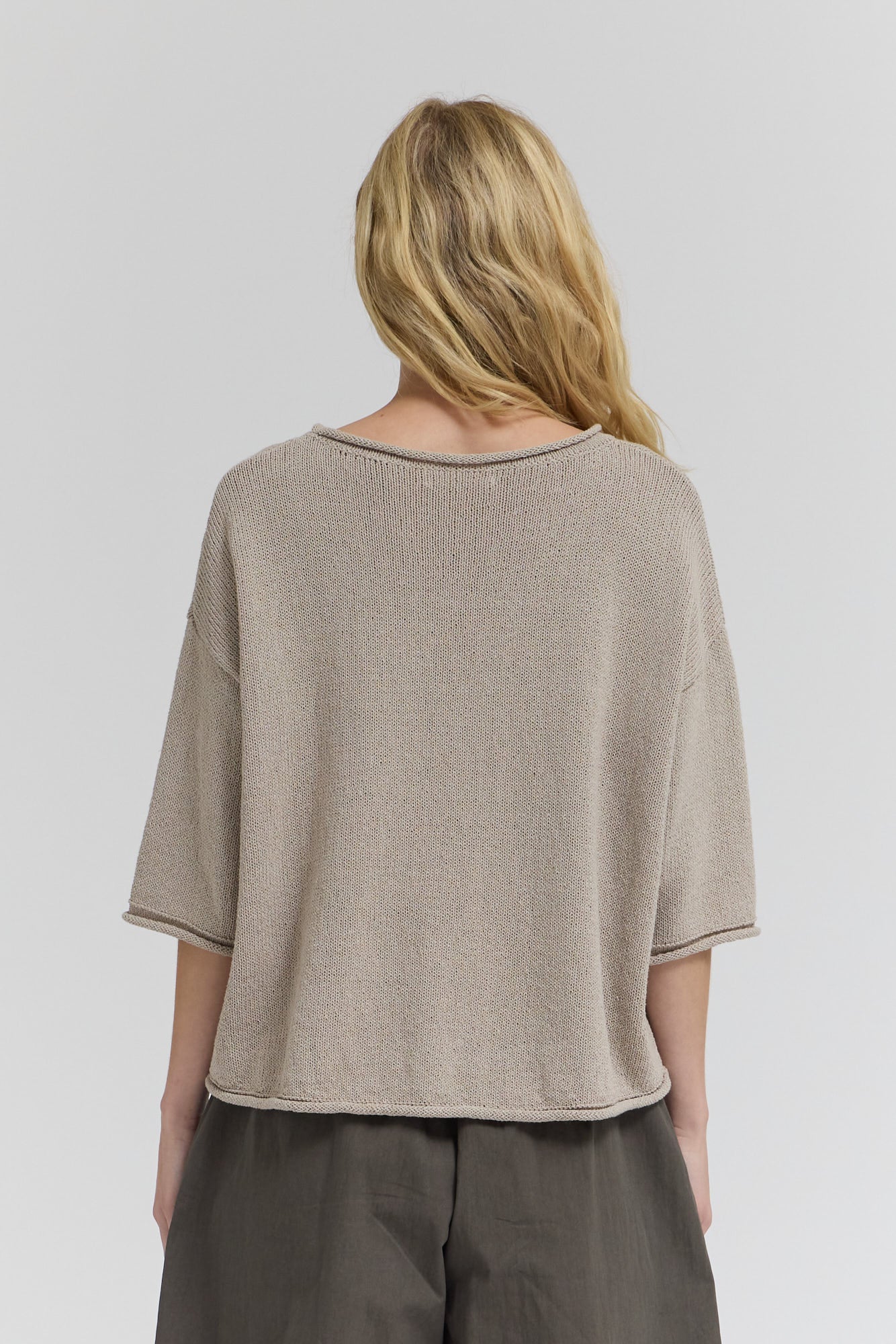 Rolled Edge Loose Fit Sweater Top in Haze