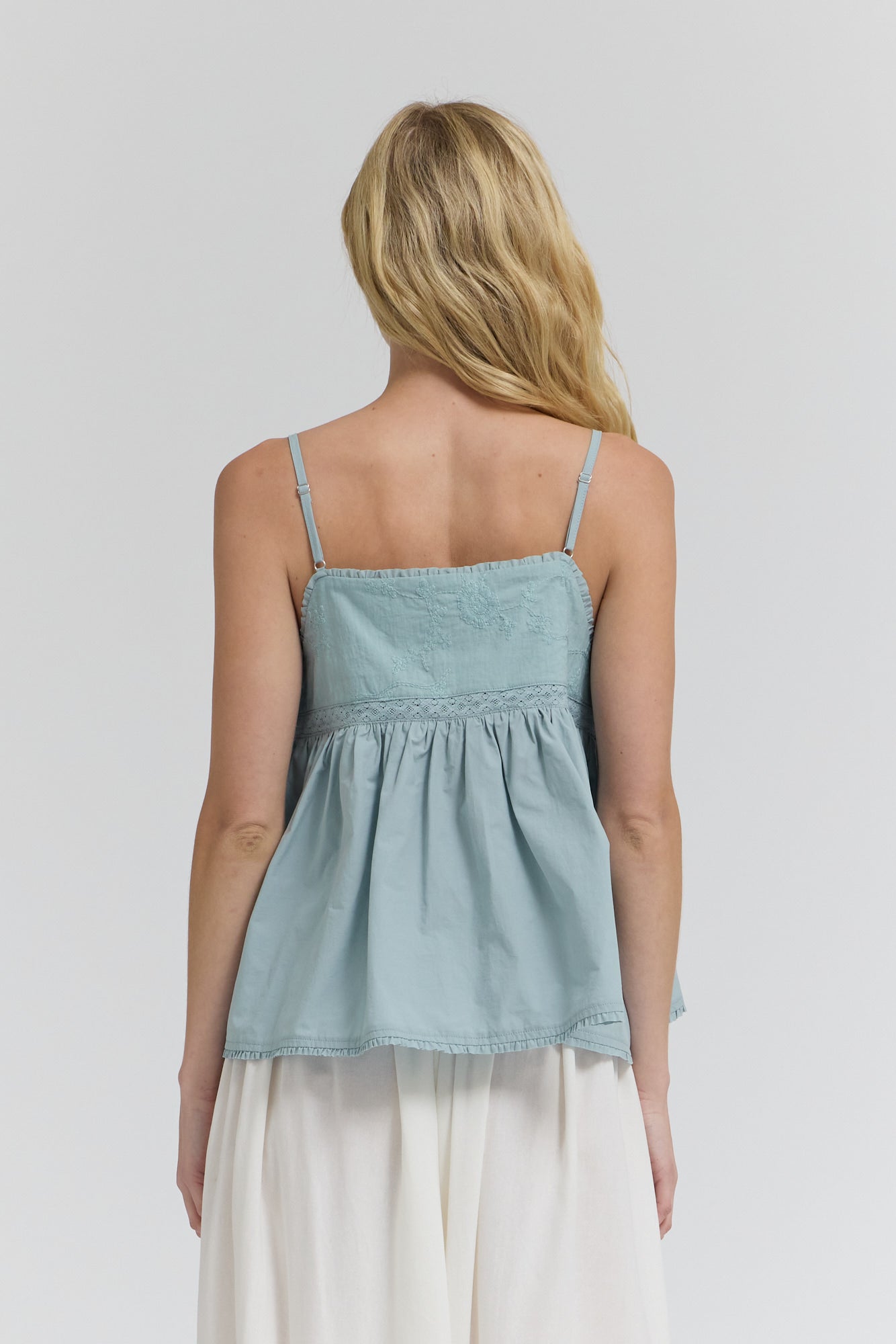 Embroidered Sleeveless Top in Pale Blue