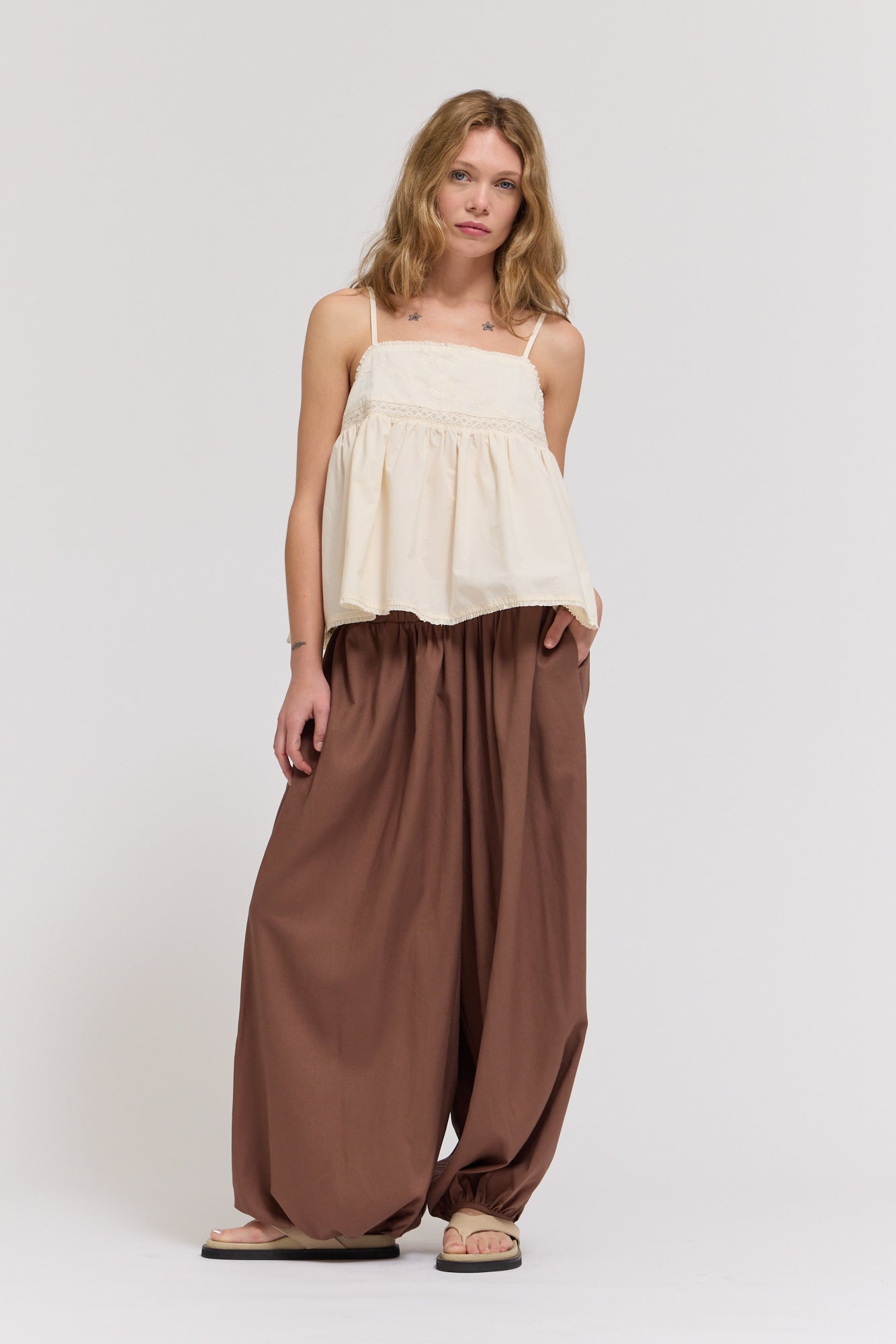 Embroidered Sleeveless Top in Soy