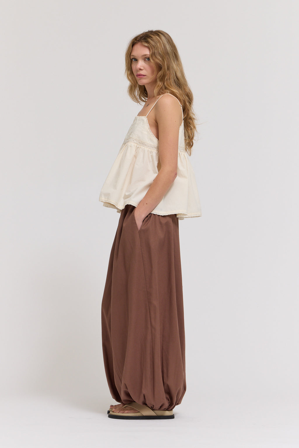 Embroidered Sleeveless Top in Soy