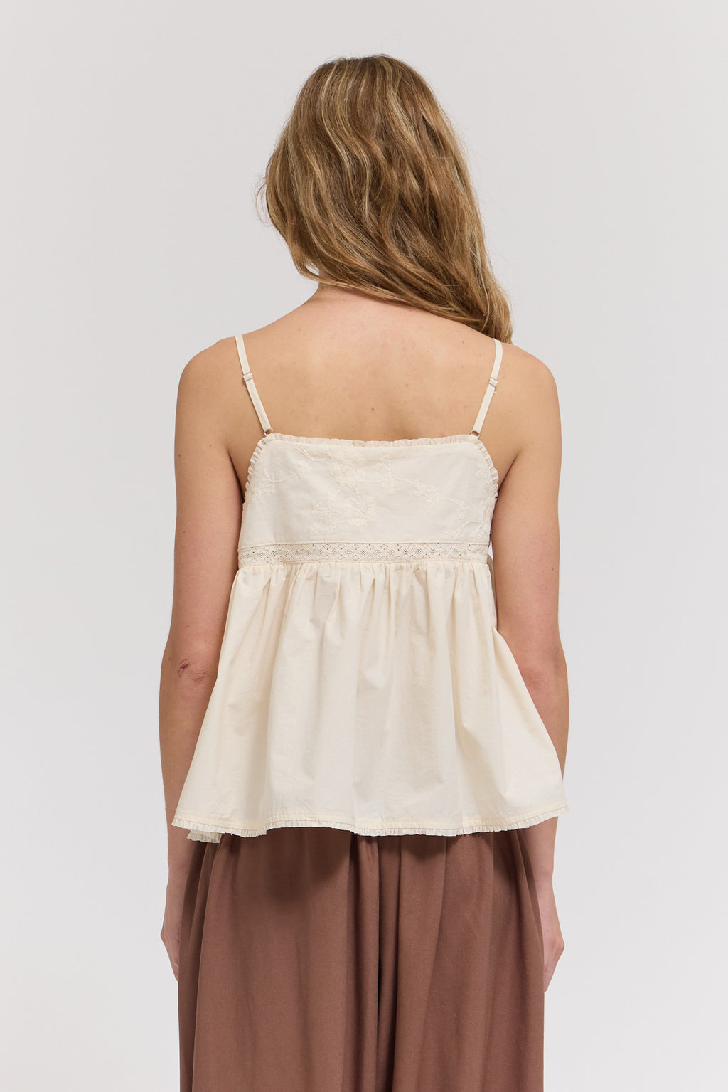 Embroidered Sleeveless Top in Soy