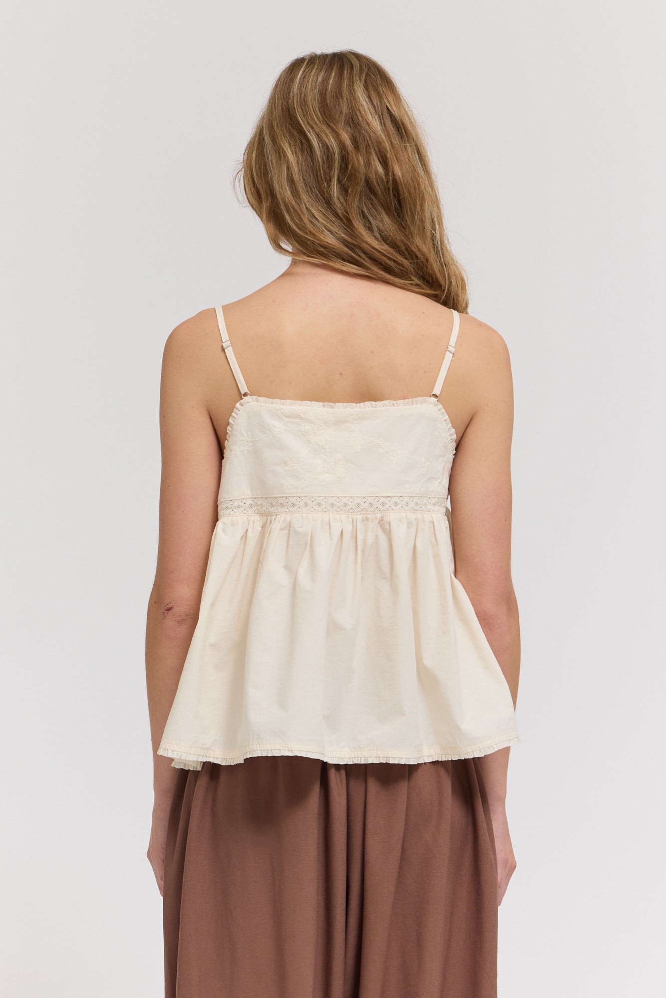 Embroidered Sleeveless Top in Soy