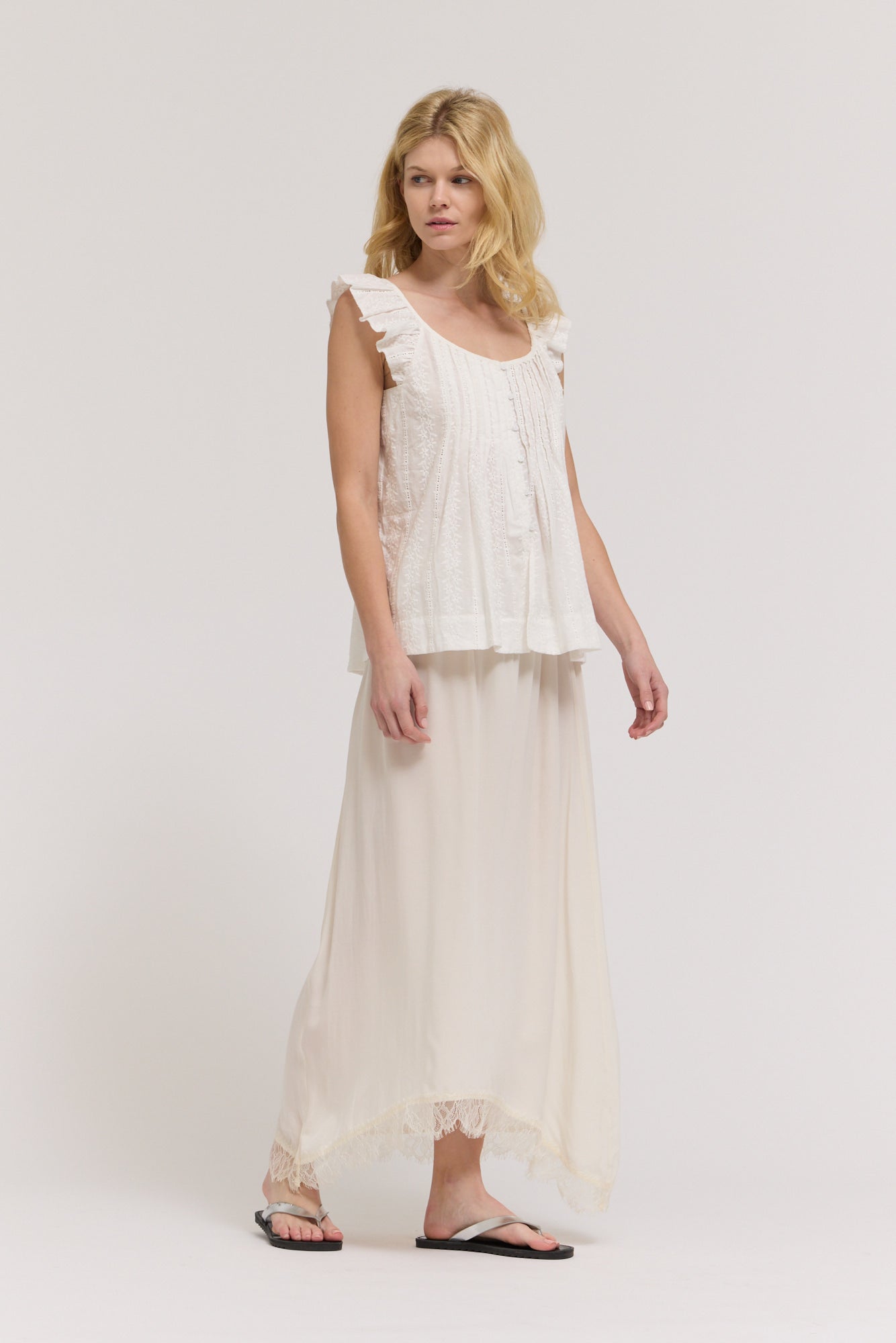 Eyelet Ruffle Sleeveless Top