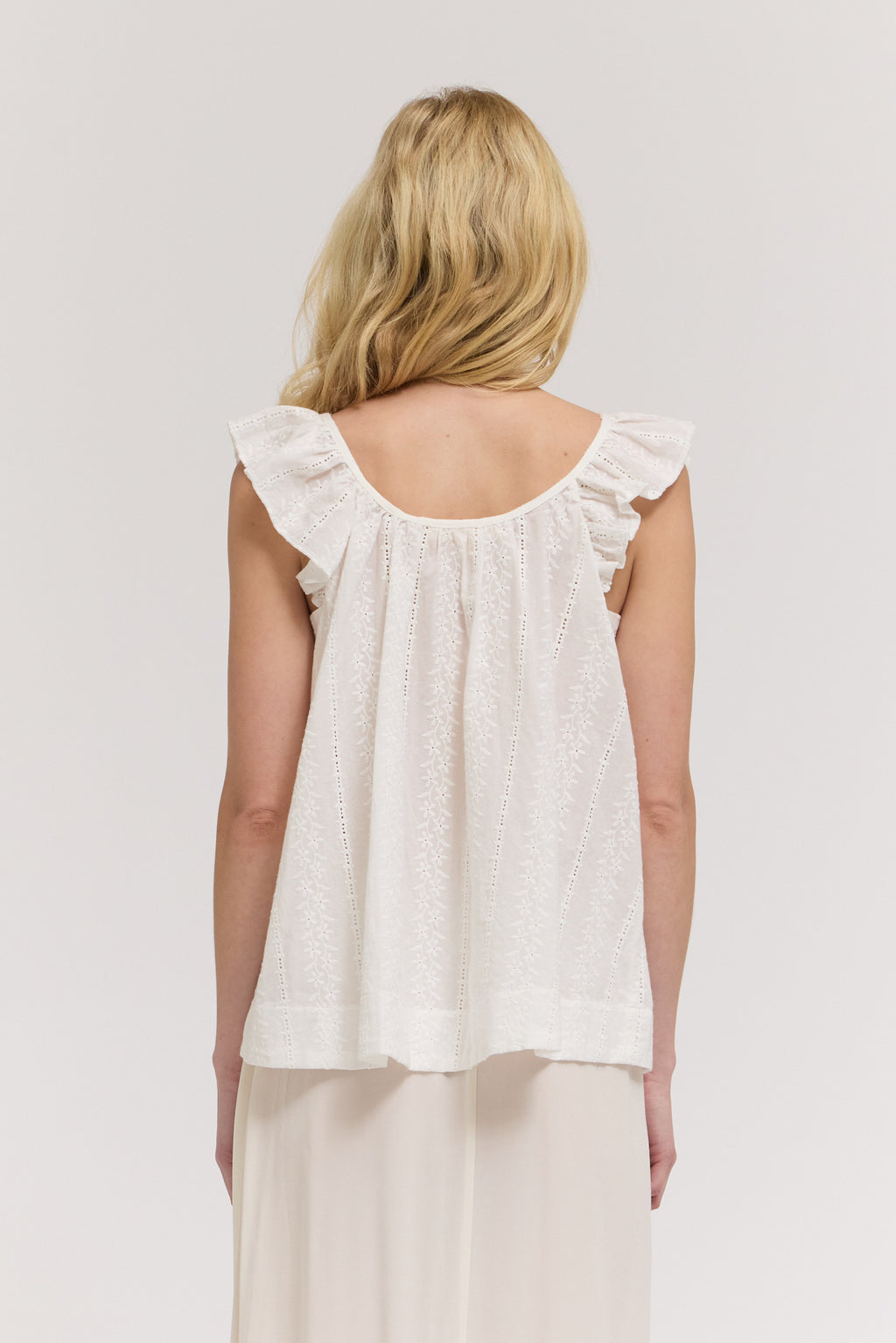 Eyelet Ruffle Sleeveless Top