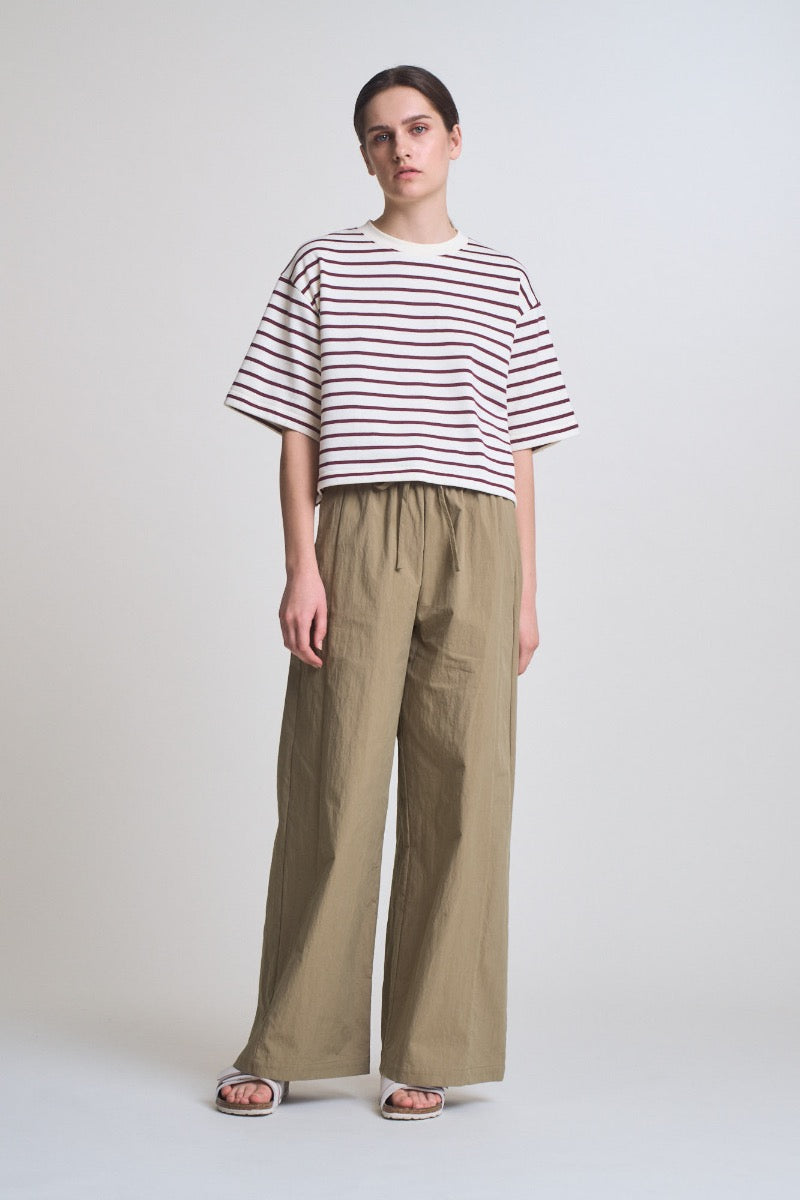 Loose Fit Cropped Stripe T-Shirt in Brick