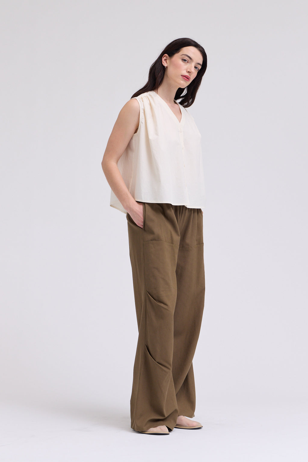 Poplin Cotton Shirring Shirts Top in Soy