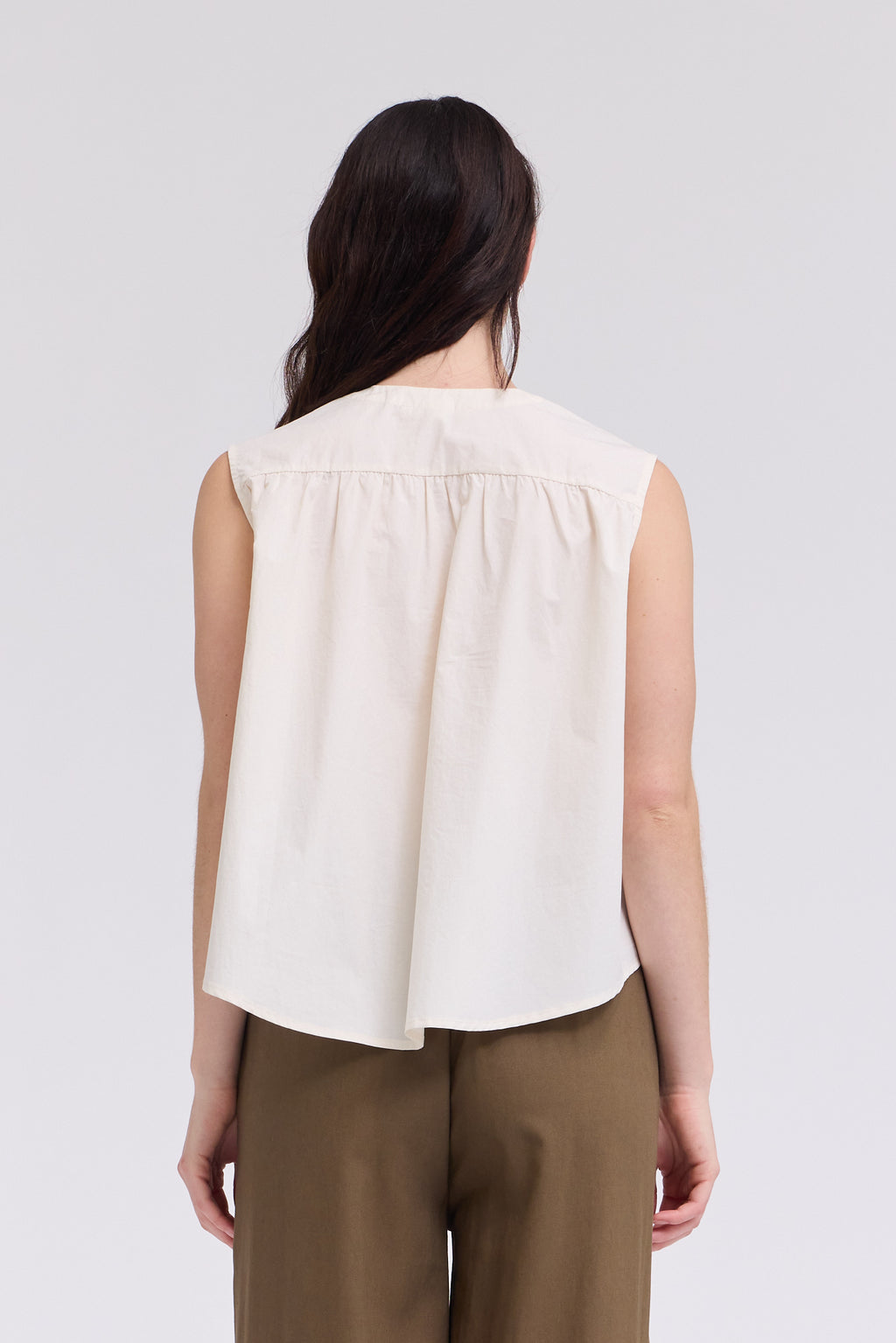 Poplin Cotton Shirring Shirts Top in Soy