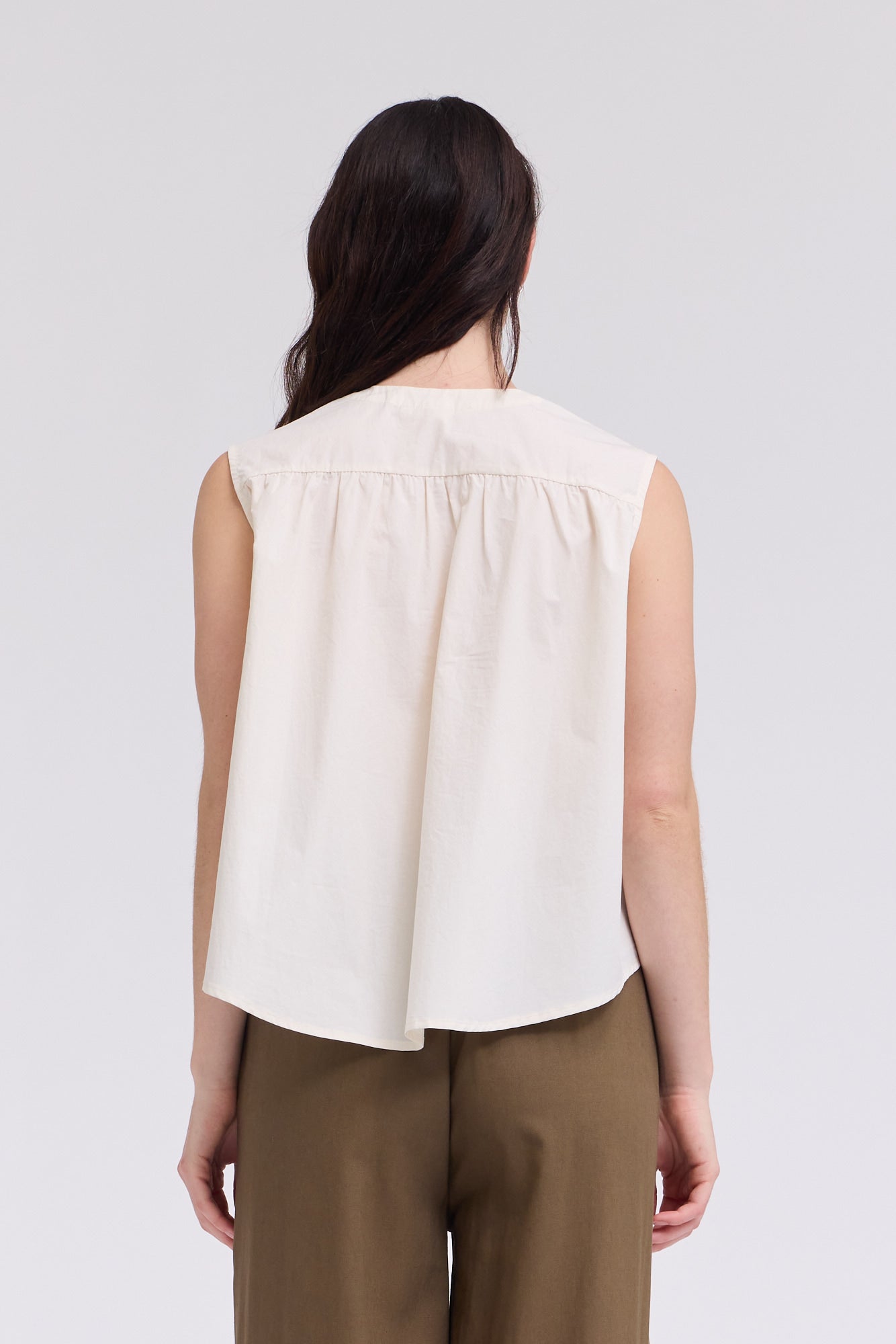 Poplin Cotton Shirring Shirts Top in Soy
