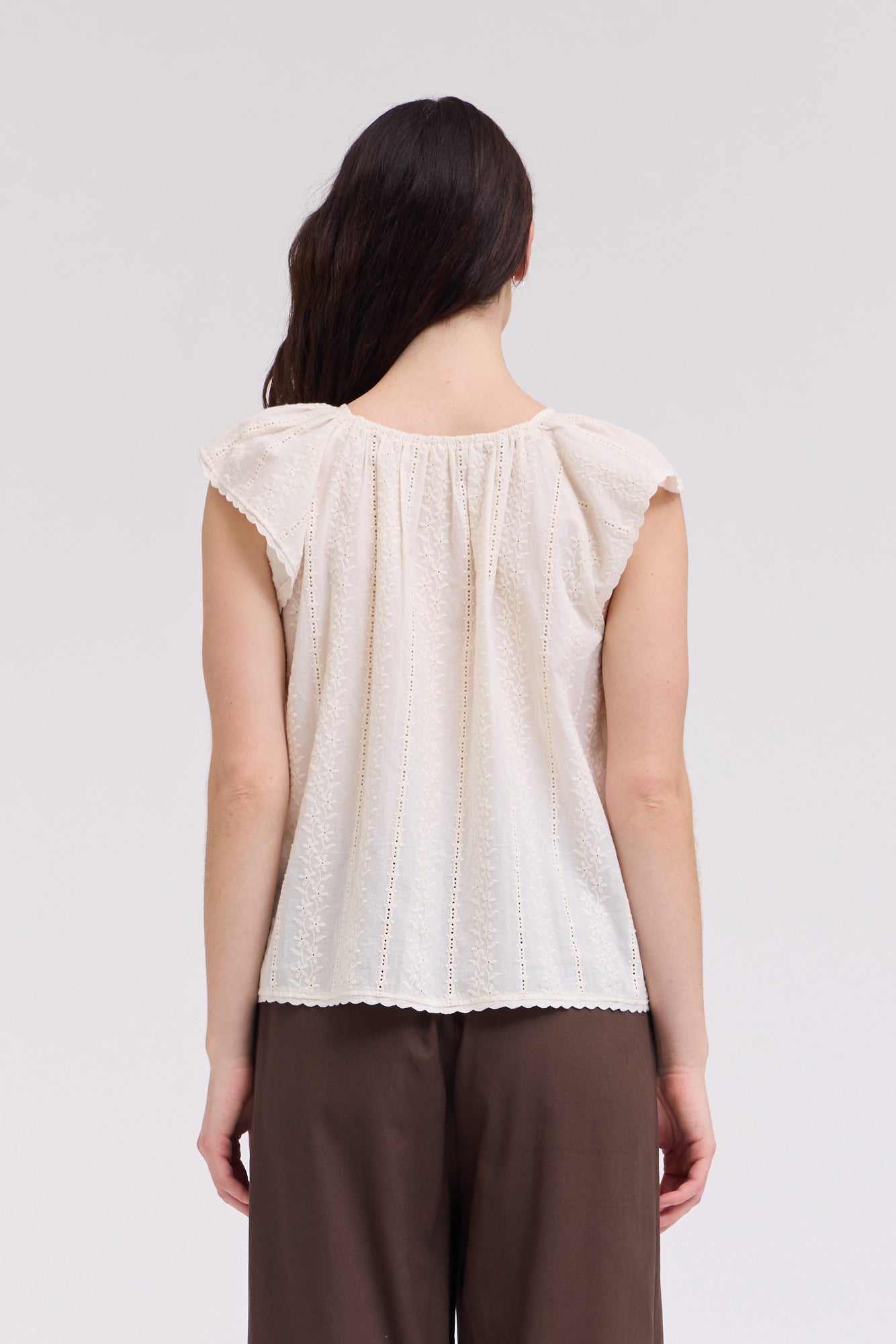 Embroidered Flutter Sleeve Blouse