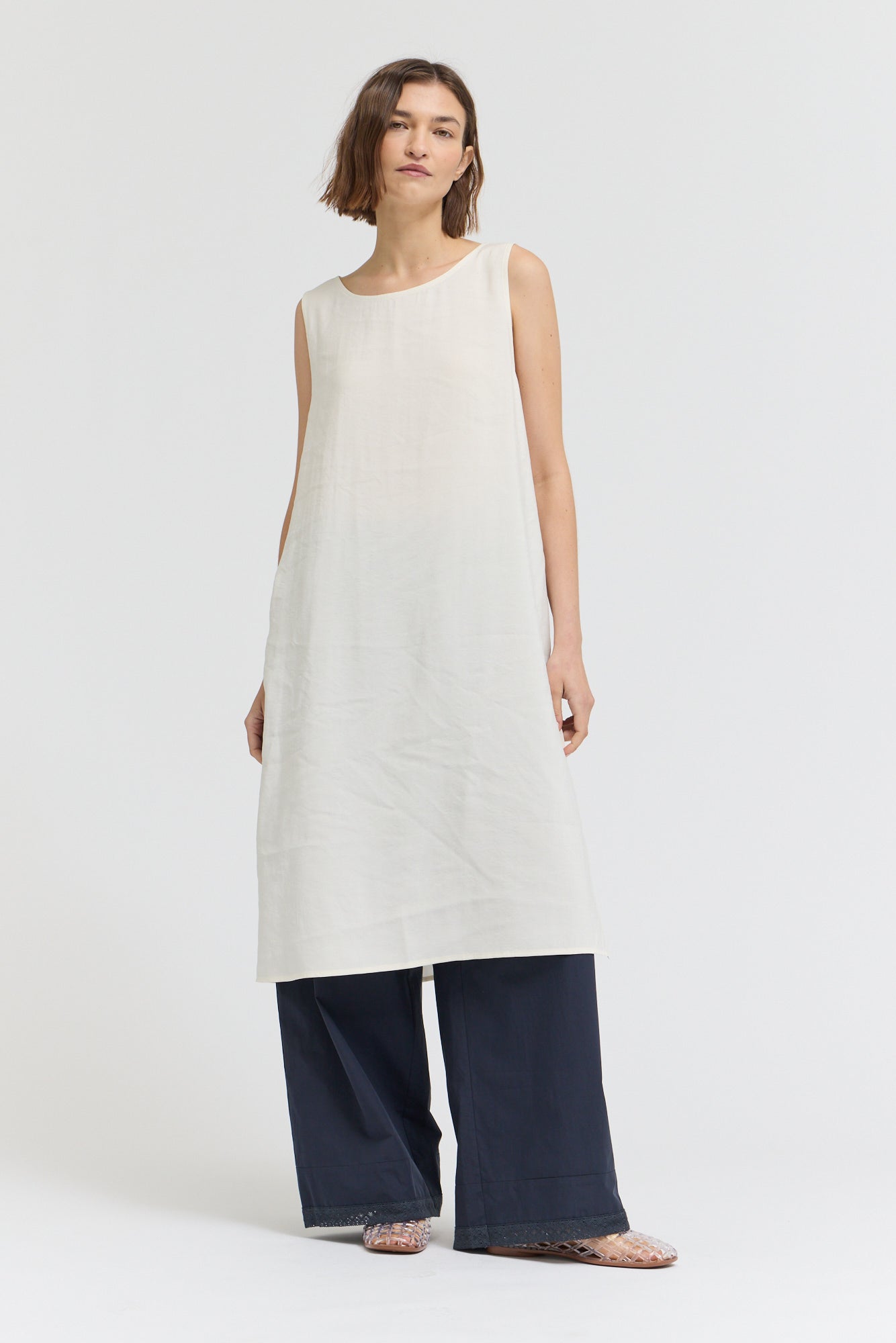 Knee Length Side Slit Cover Up Top in Soy