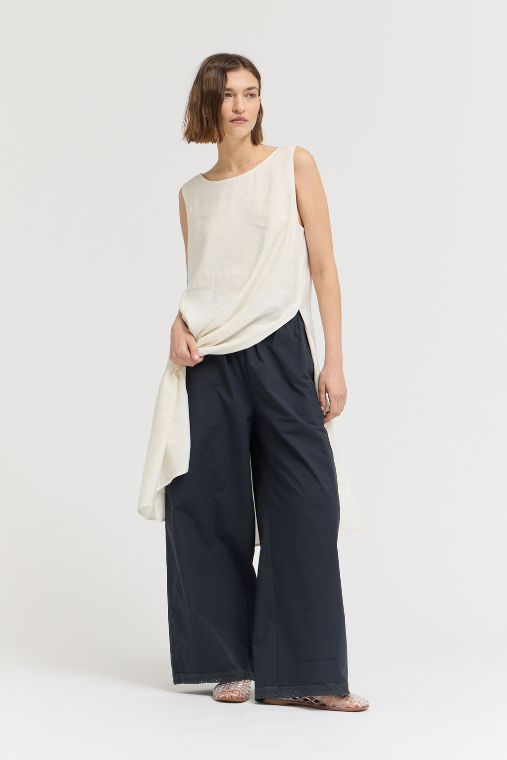 Knee Length Side Slit Cover Up Top in Soy