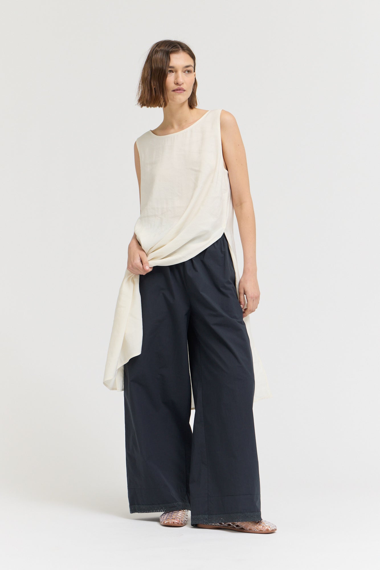 Knee Length Side Slit Cover Up Top in Soy