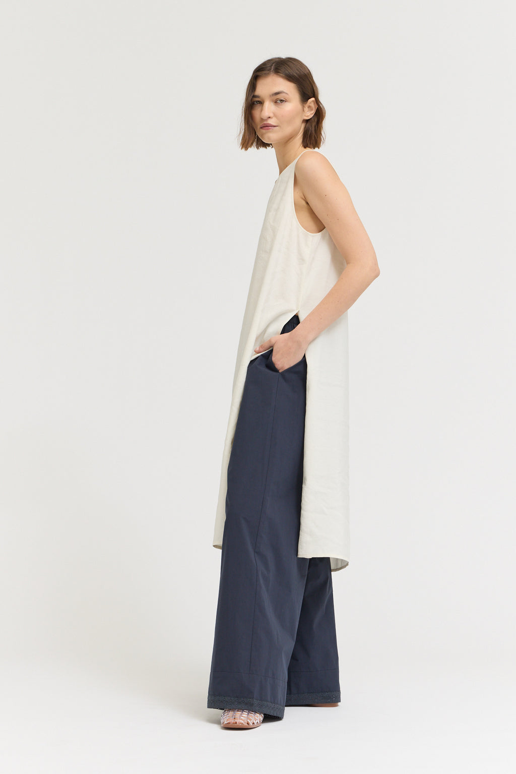 Knee Length Side Slit Cover Up Top in Soy