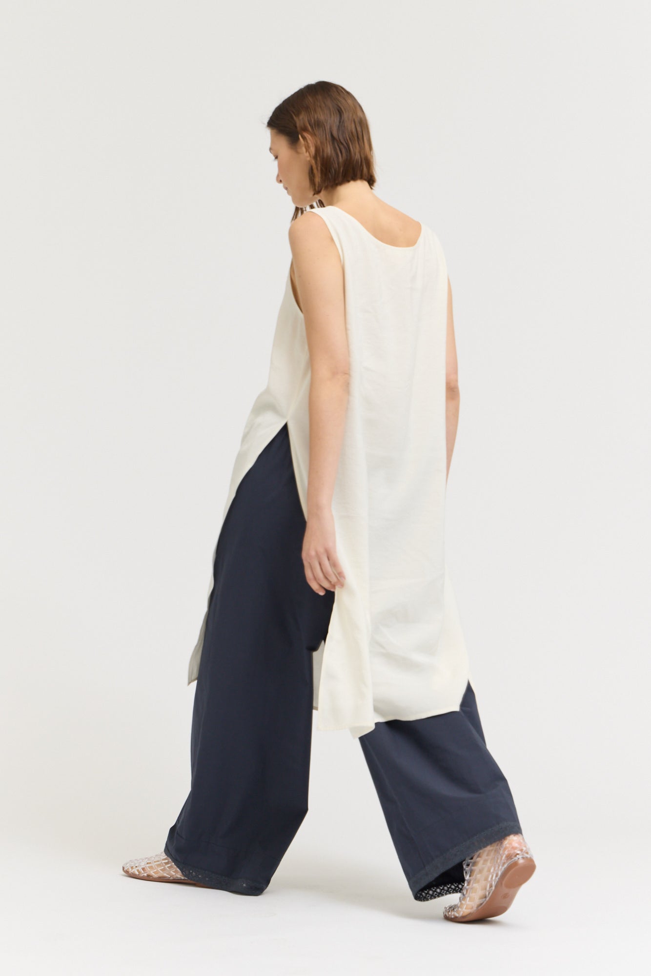 Knee Length Side Slit Cover Up Top in Soy