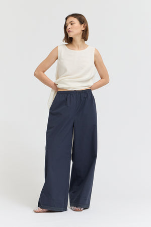 Eyelet Hem Detailed Cotton Pants in Atlantic