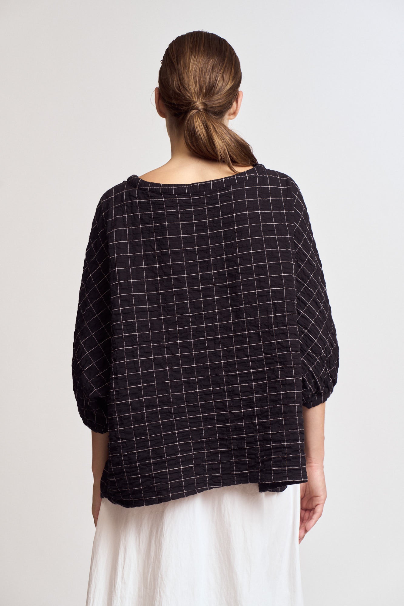 Check Print Gauze Blouse in Black
