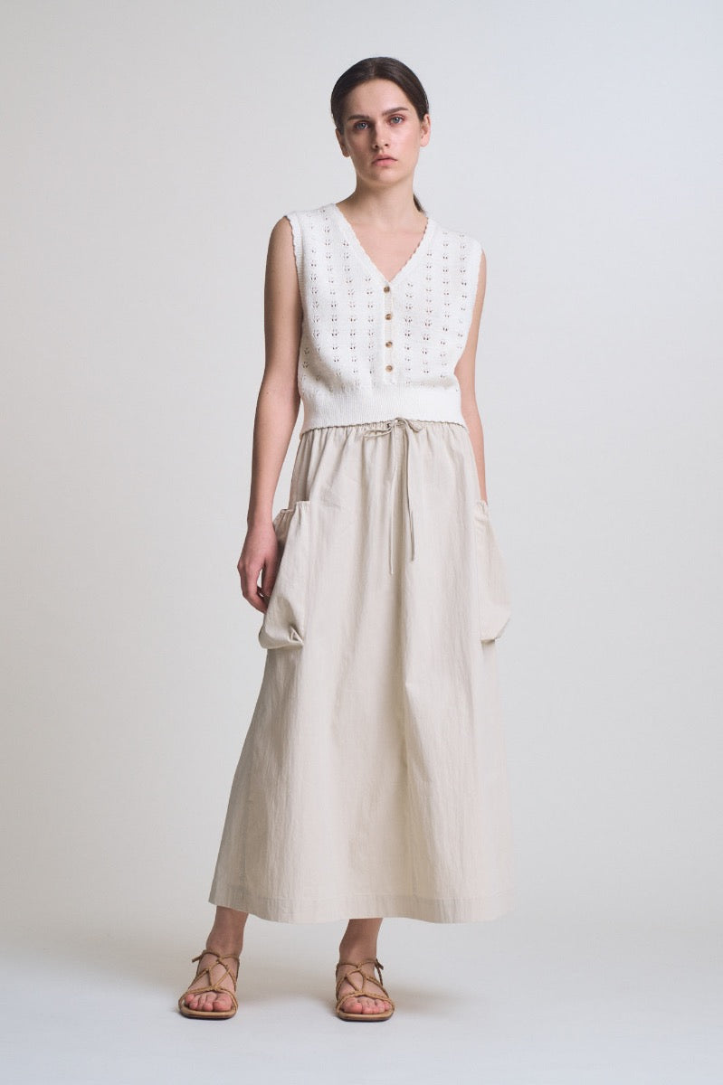 Floral Knitting Button Down Vest Top in Off White