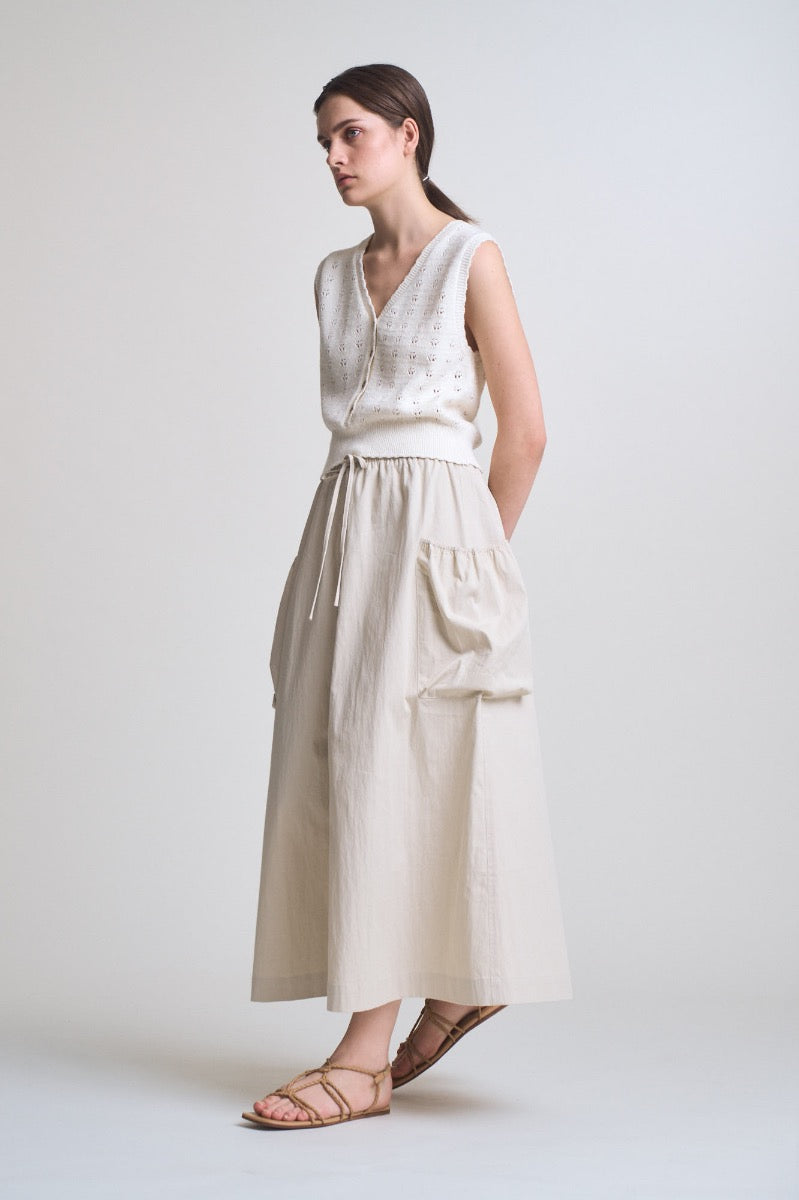 Floral Knitting Button Down Vest Top in Off White