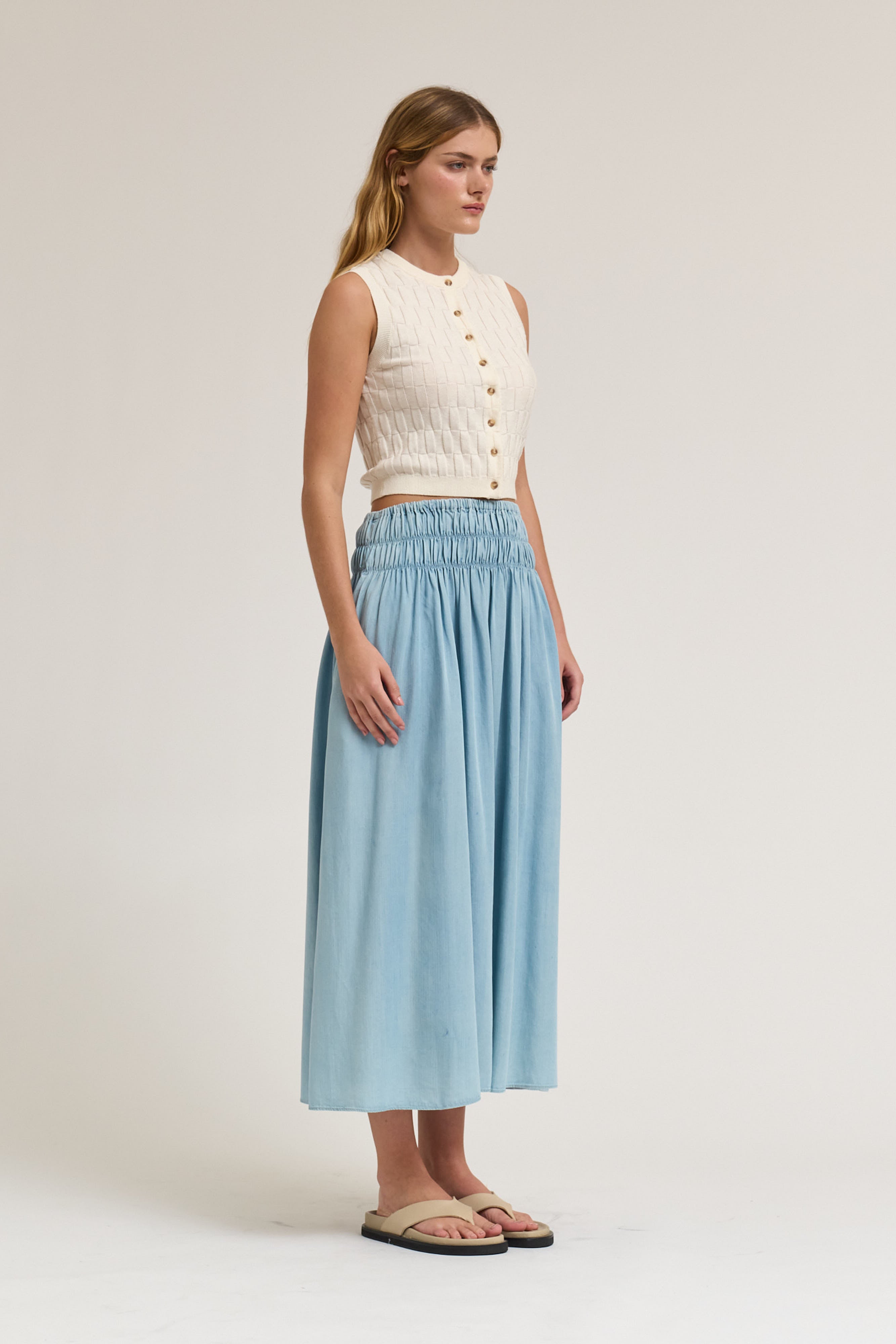 Rectangle Check Knit Vest in Ivory
