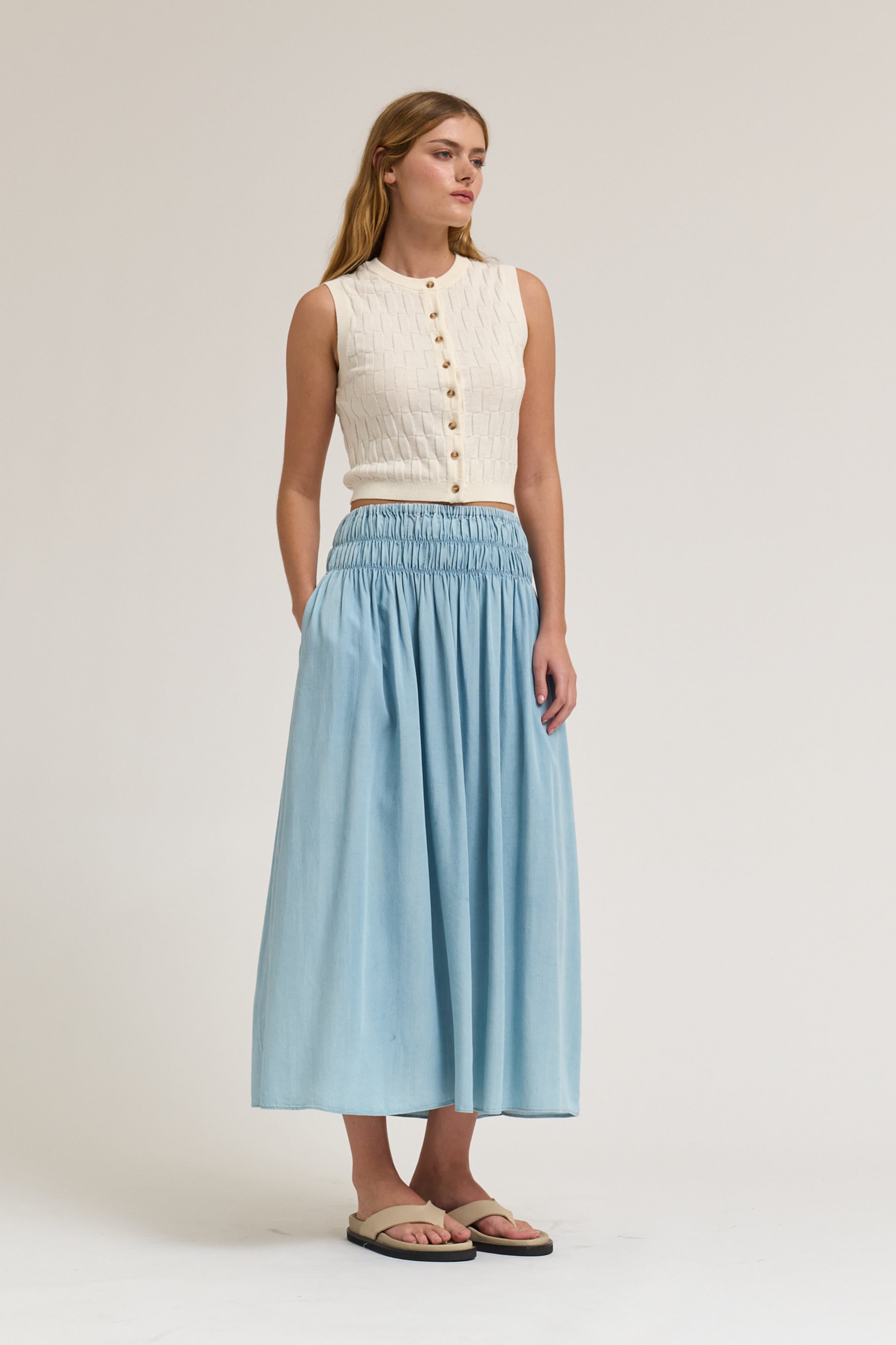 Rectangle Check Knit Vest in Ivory