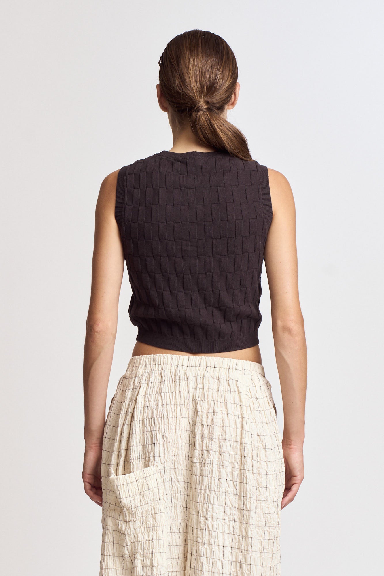 Rectangle Check Knit Vest in Shadow
