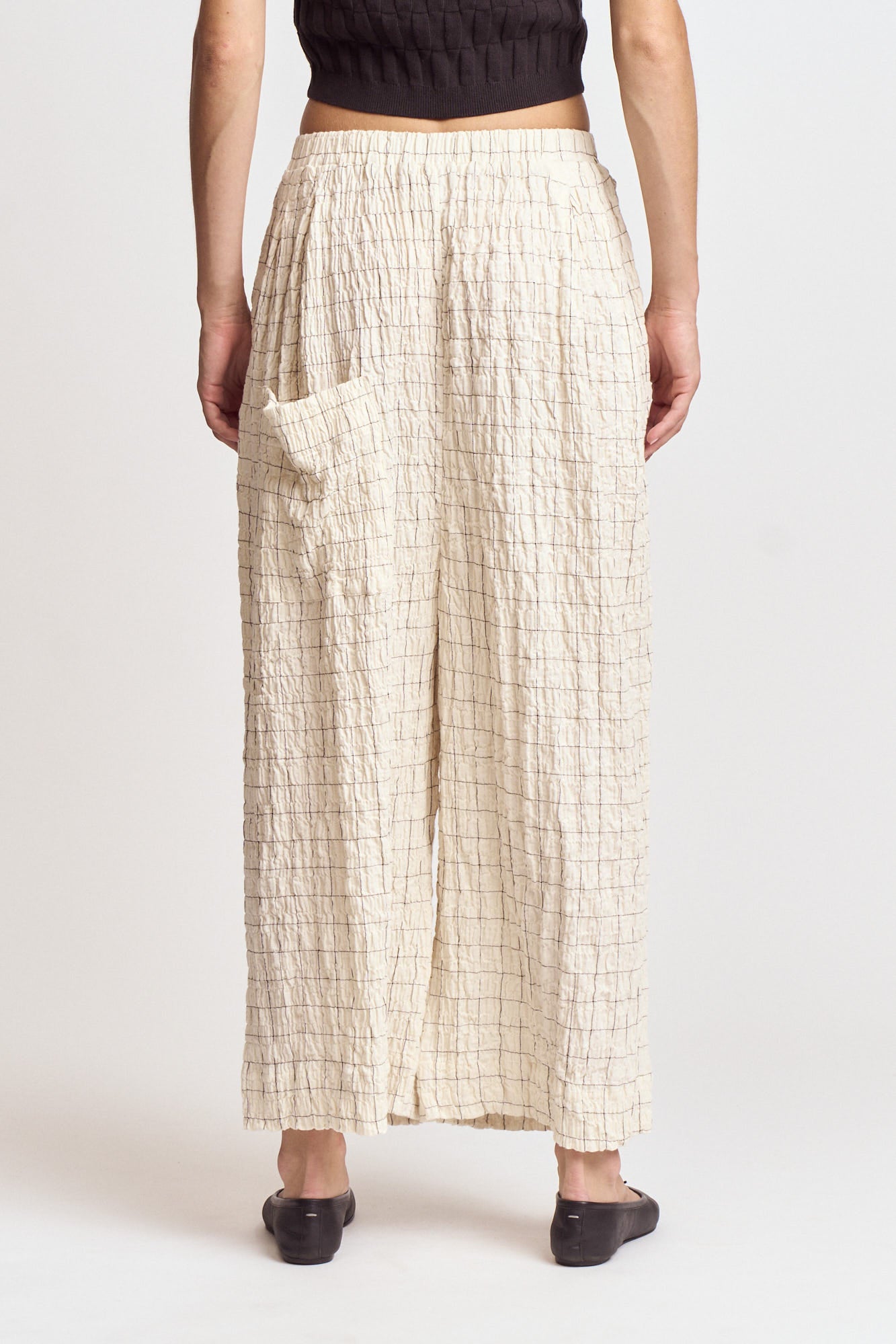 Check Print Gauze Pants in Cream