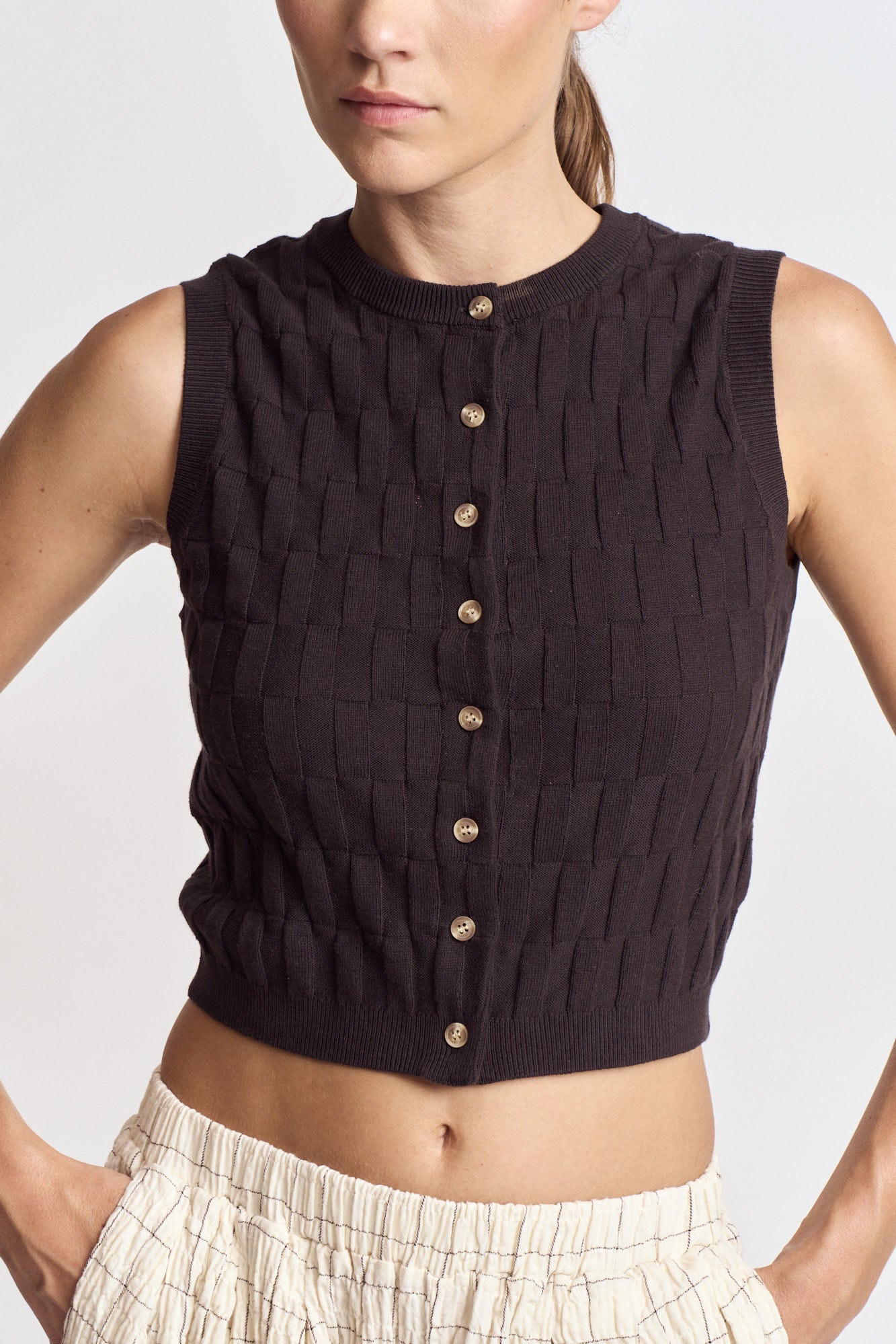 Rectangle Check Knit Vest in Shadow