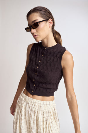 Rectangle Check Knit Vest in Shadow