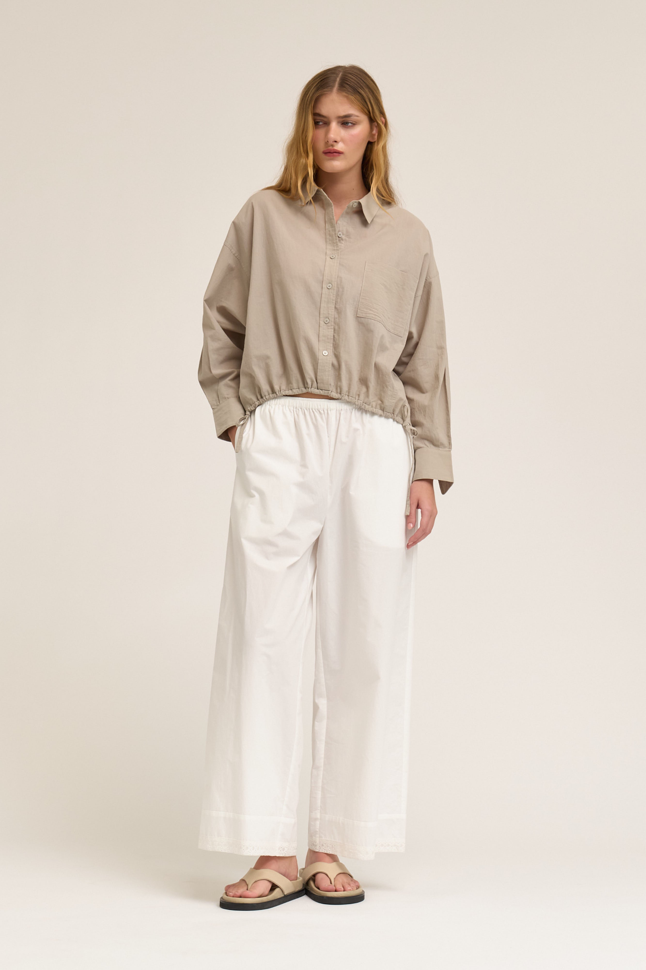 Drawstring Hem Shirt in Concrete