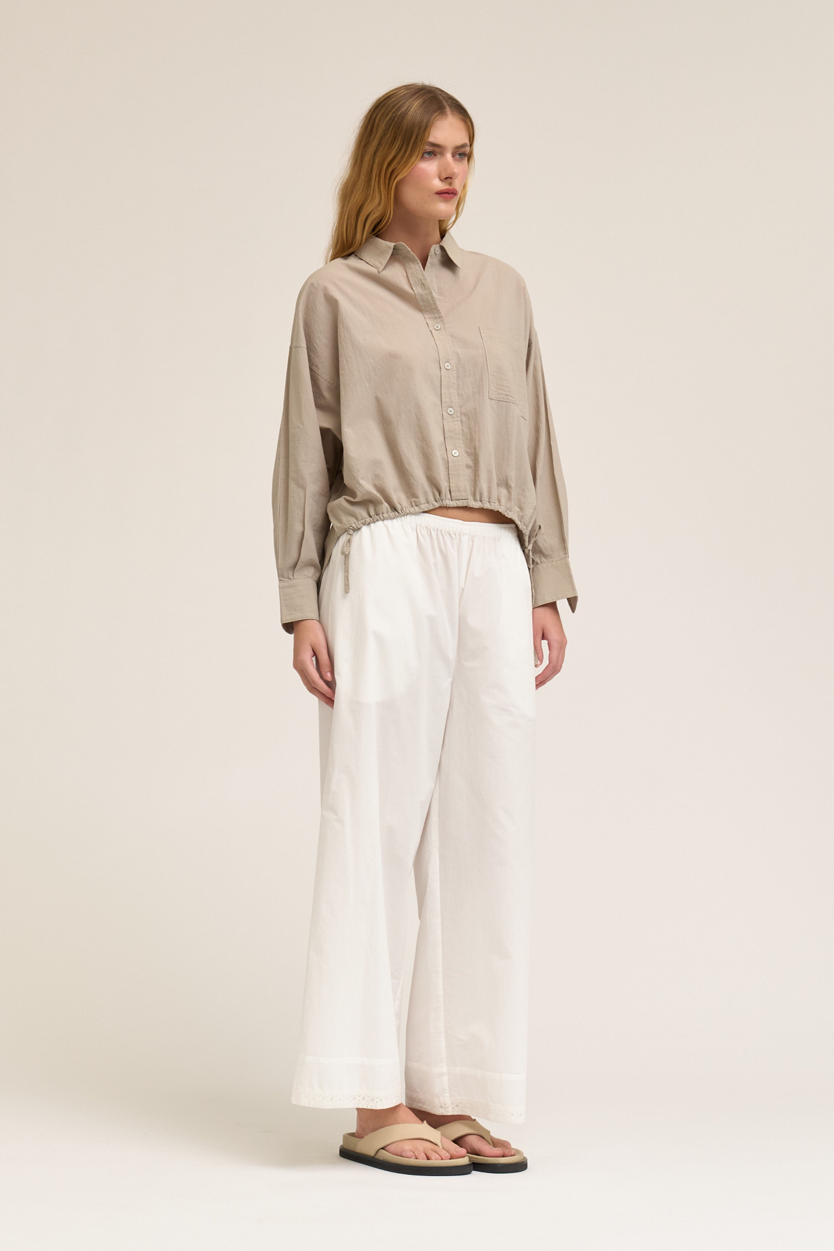 Drawstring Hem Shirt in Concrete