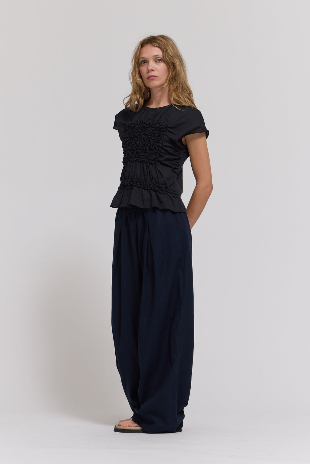 Smocked Front Blouse in Black