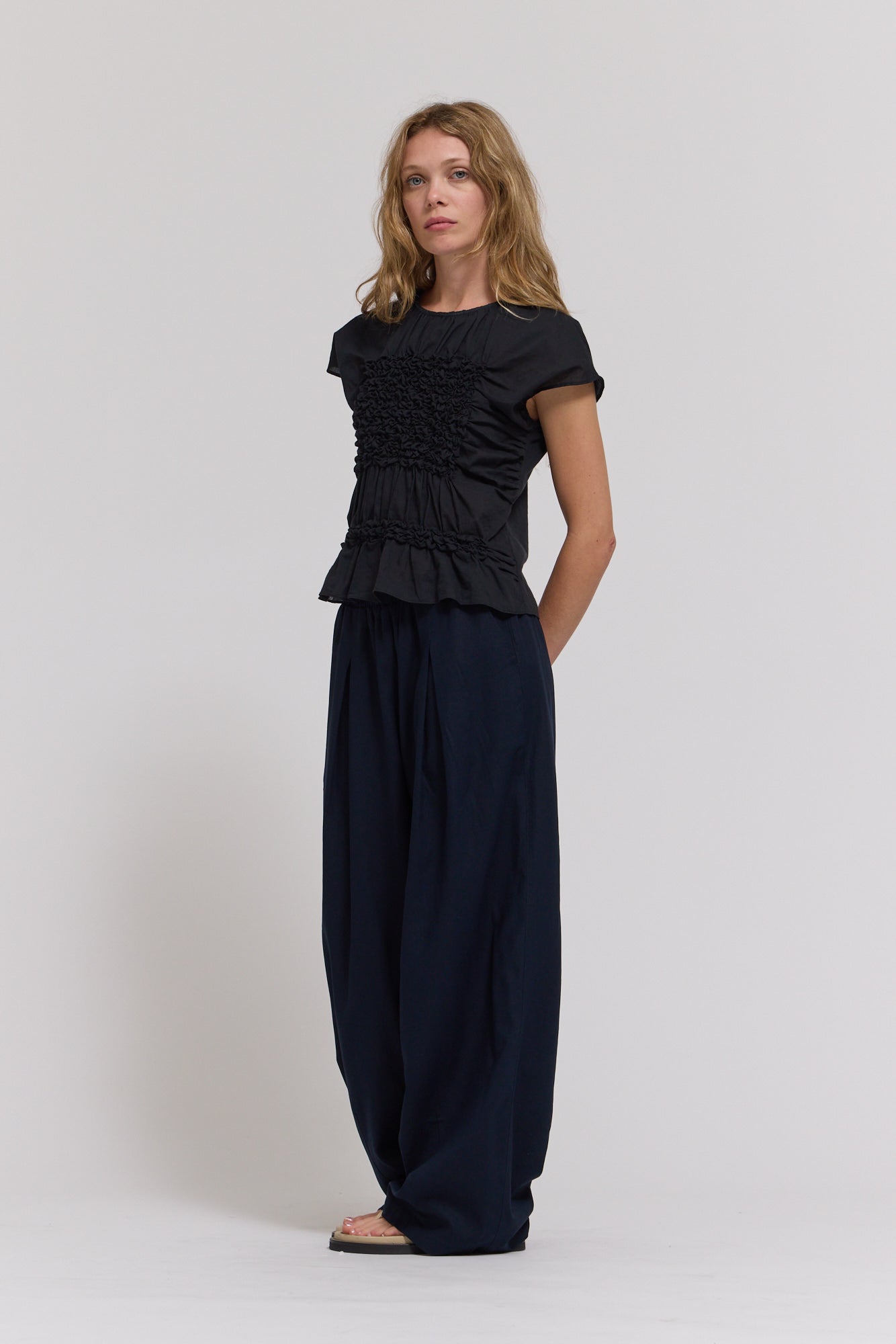Smocked Front Blouse in Black
