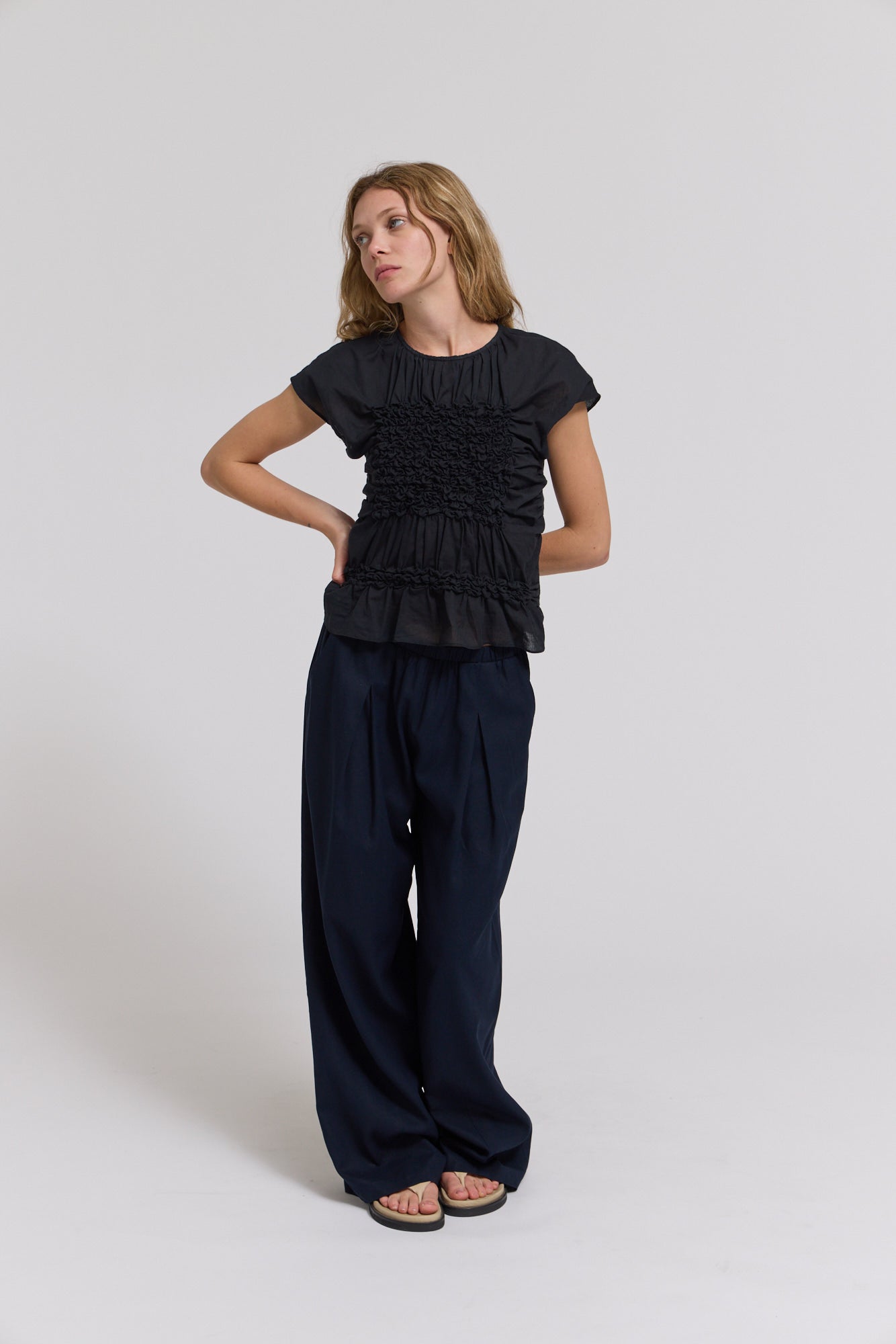 Smocked Front Blouse in Black