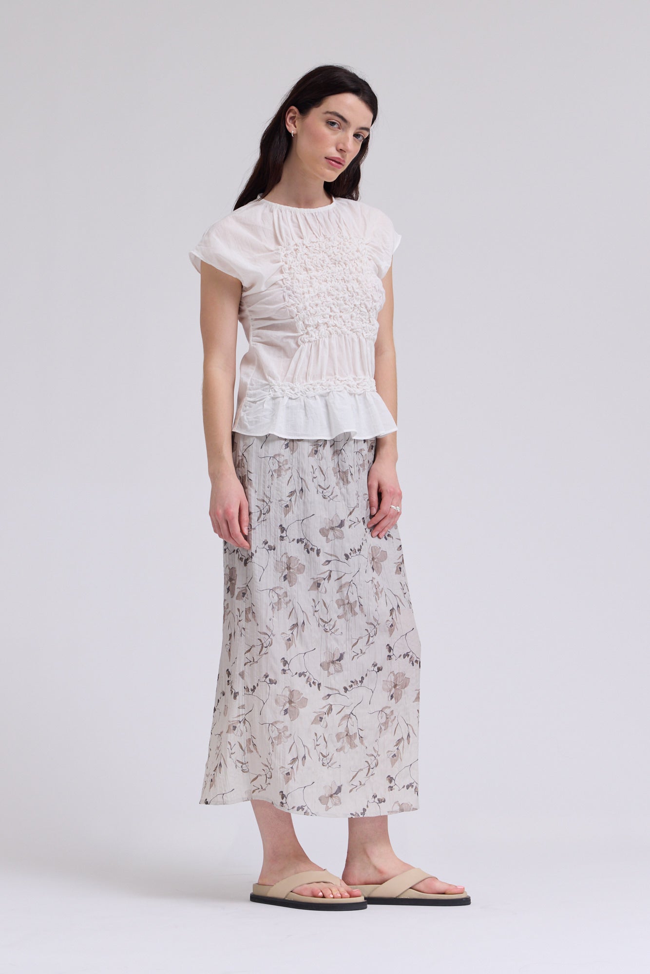 Smocked Front Blouse in Off White
