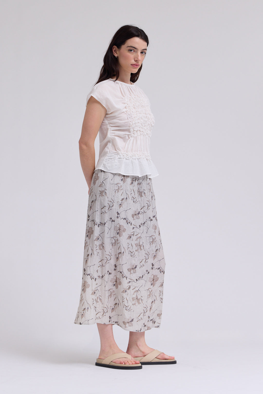 Smocked Front Blouse in Off White