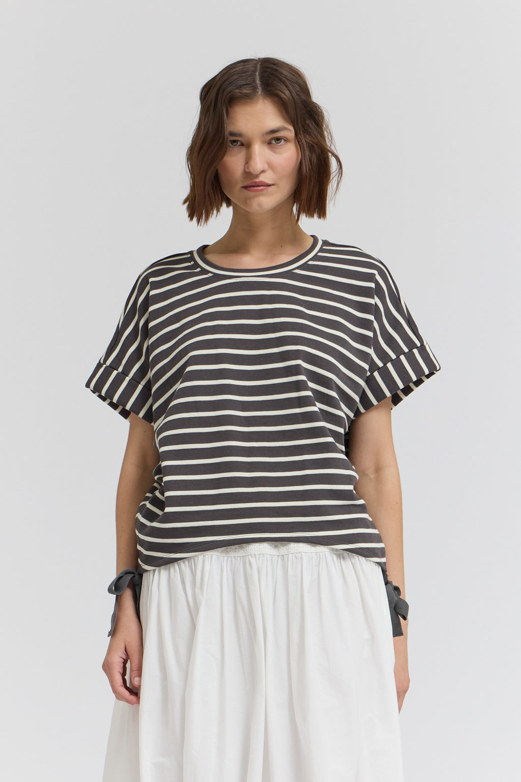 Stripe Drawstring Tee in Steel
