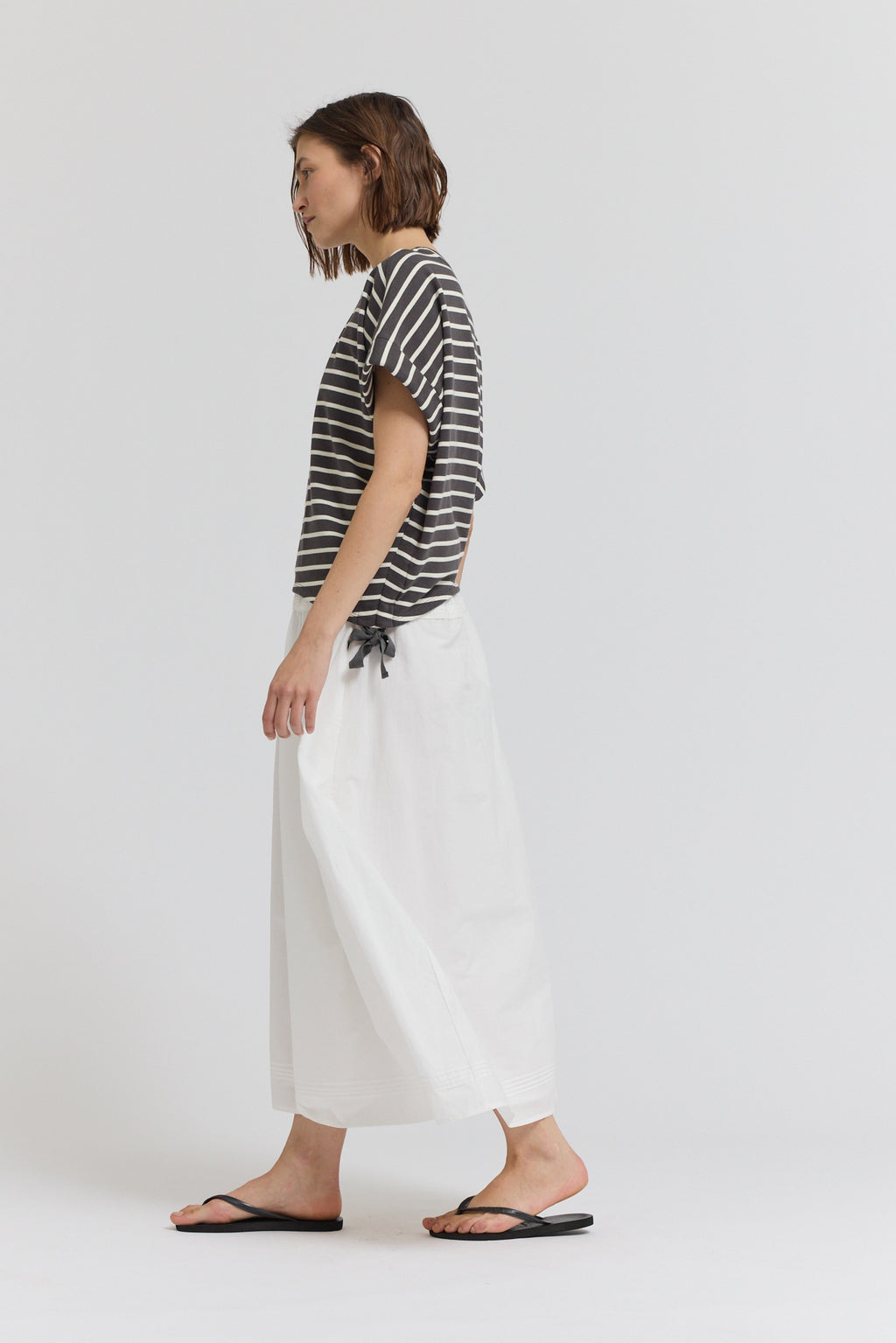 Stripe Drawstring Tee in Steel