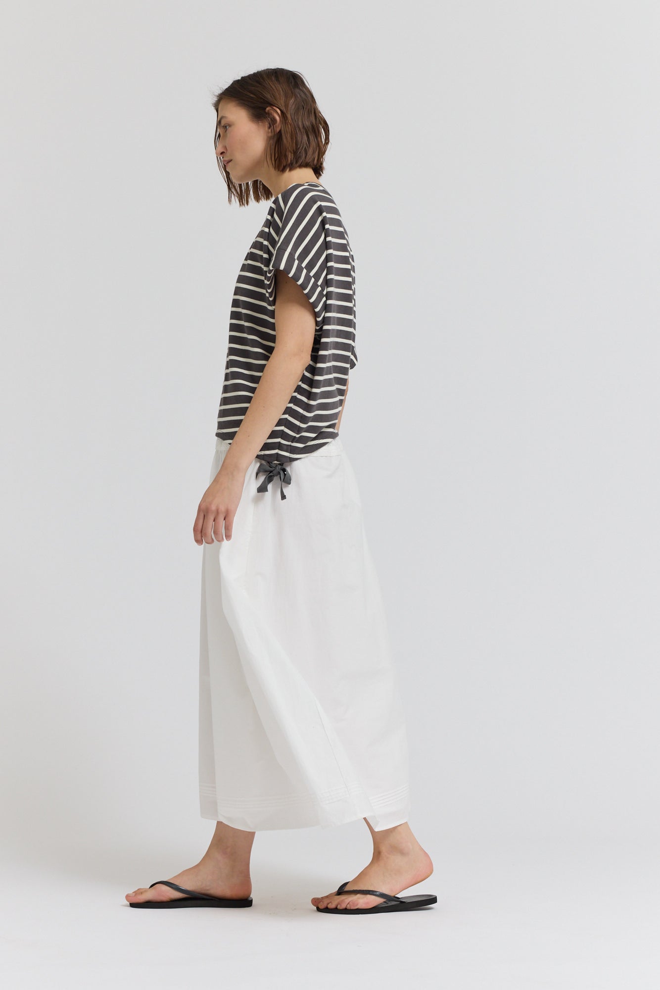 Stripe Drawstring Tee in Steel
