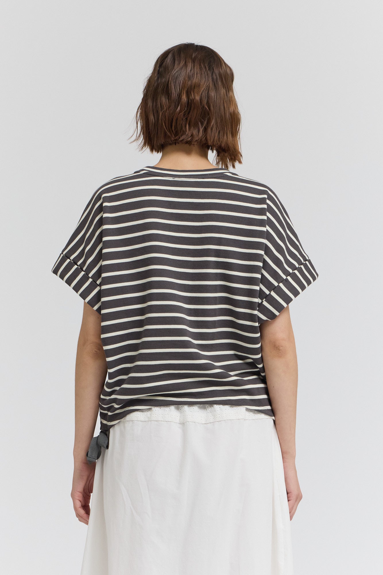 Stripe Drawstring Tee in Steel