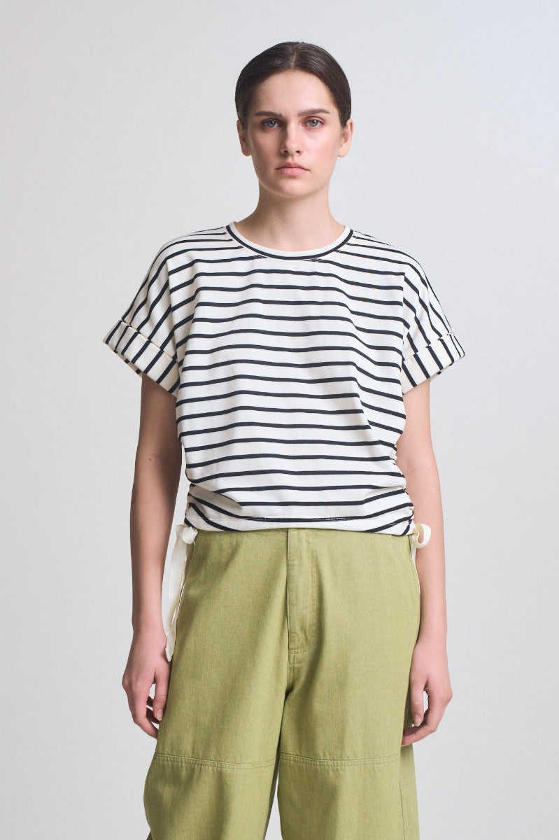 Stripe Drawstring Tee in Black