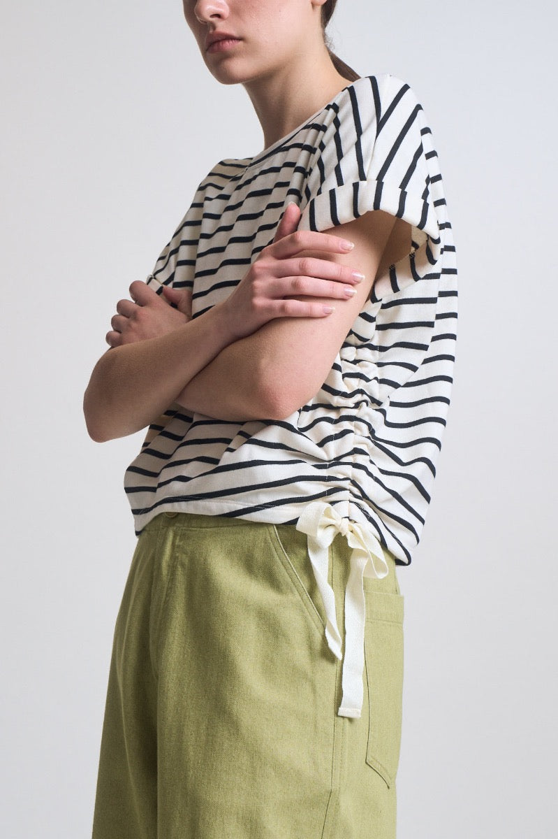 Stripe Drawstring Tee in Black