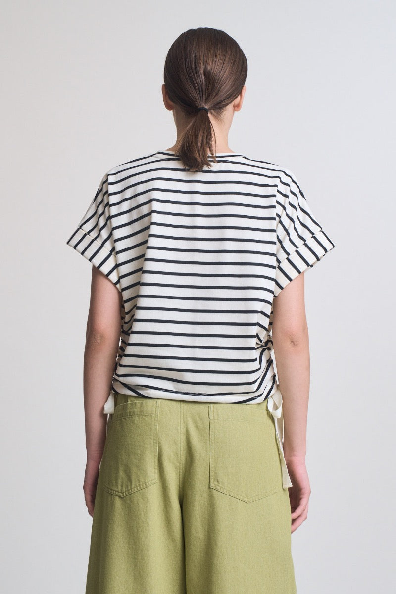 Stripe Drawstring Tee in Black