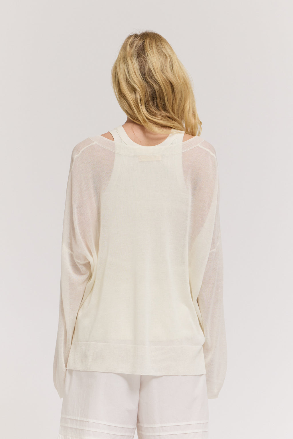 Linen Vneck Pullover in Ivory